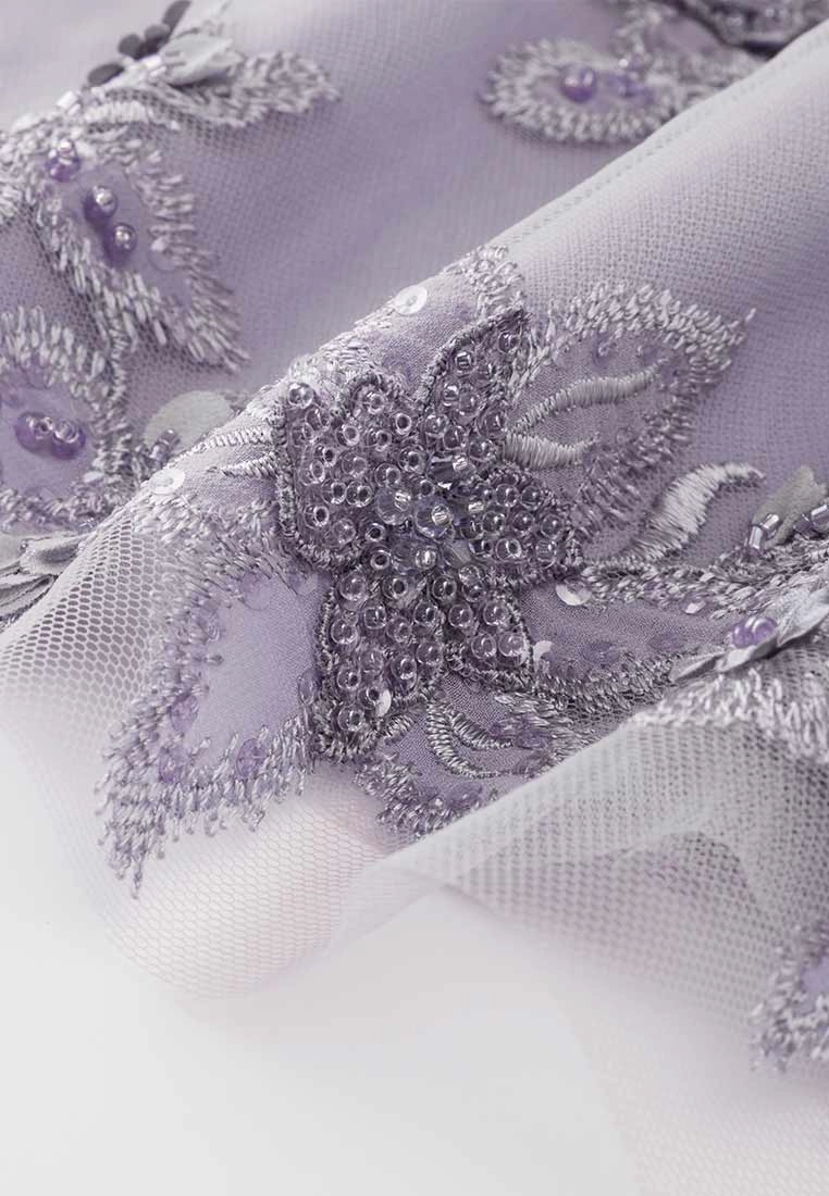 Purple 3D Floral Embellished Dinner Dress