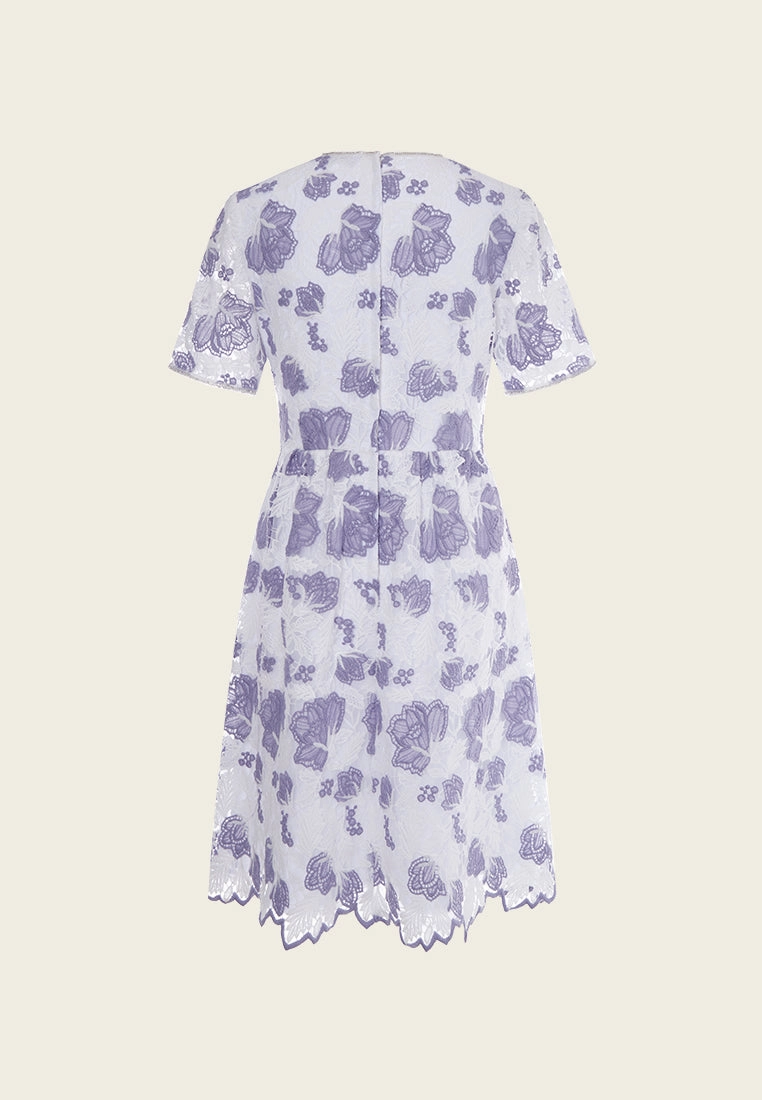 Purple V-neck Lace Midi Dress