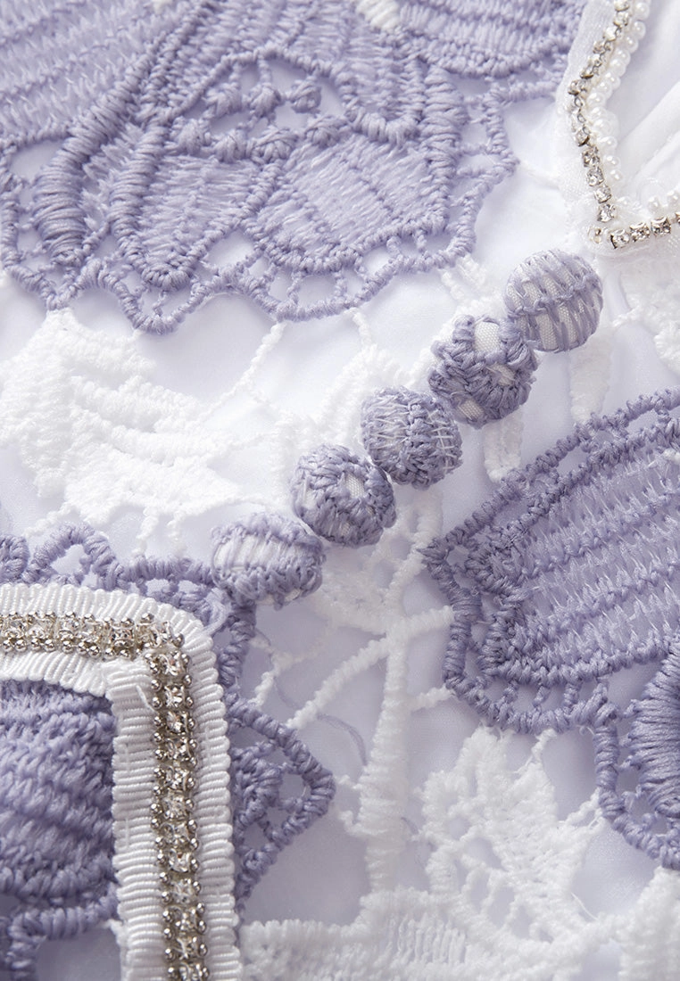 Purple V-neck Lace Midi Dress