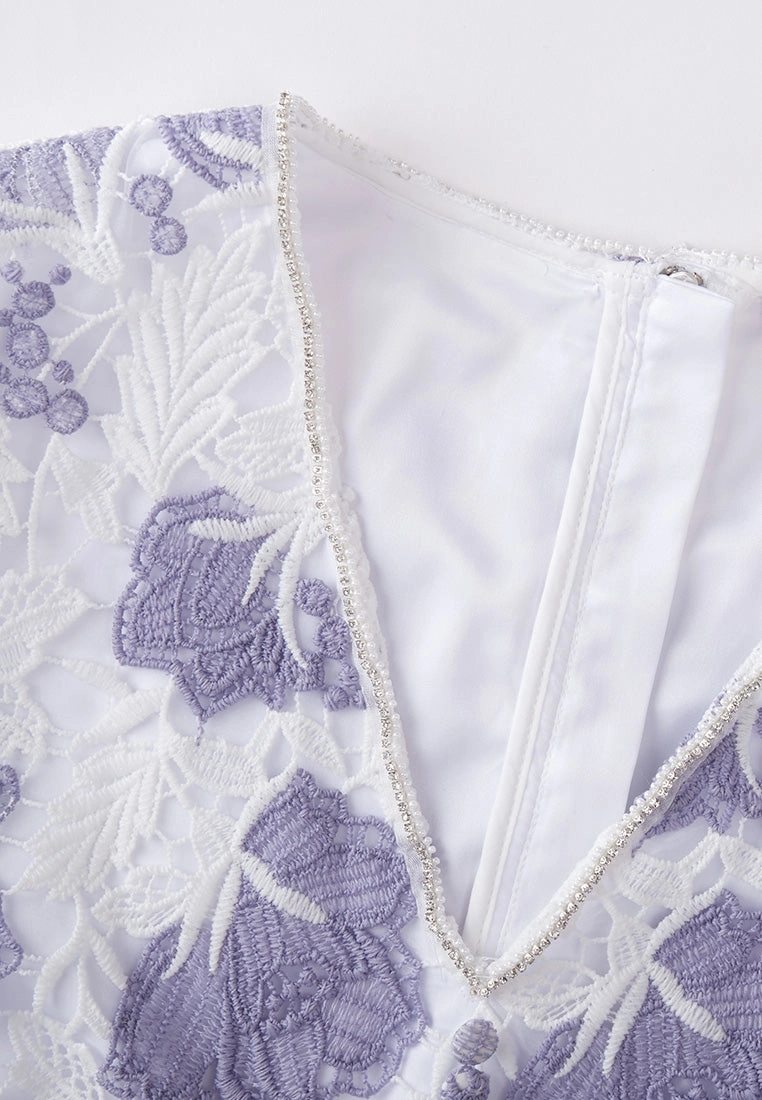 Purple V-neck Lace Midi Dress