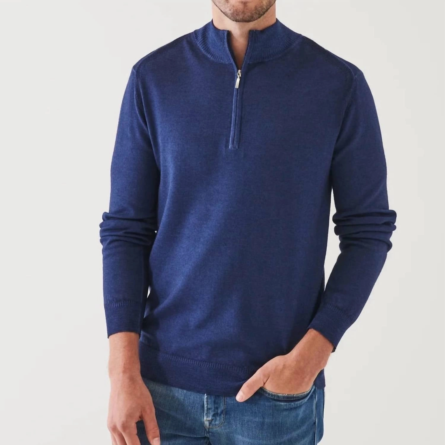 Quarter Zip Mock Neck Sweater In Navy
