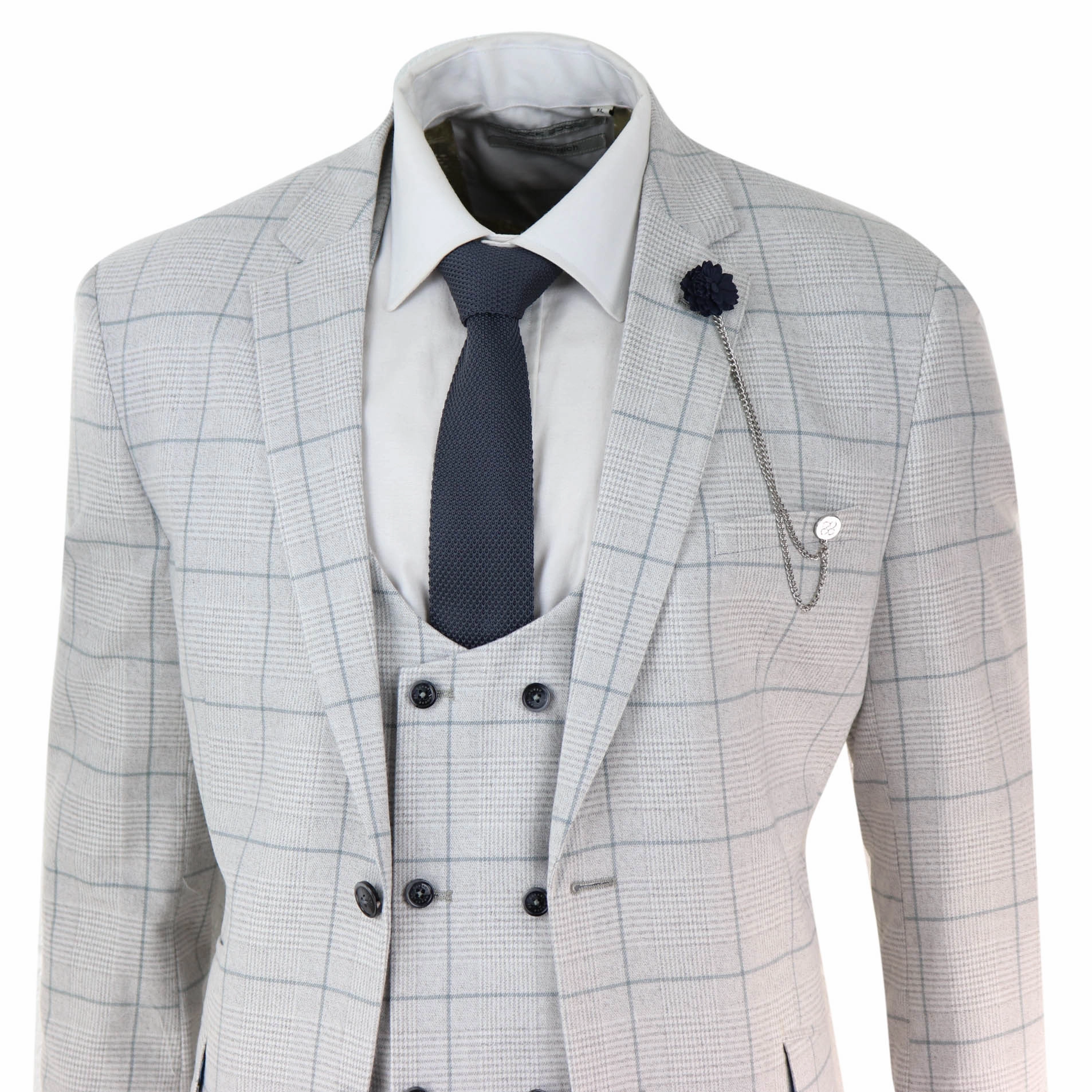 Radika Grey Check 3 Piece Double Breasted Suit