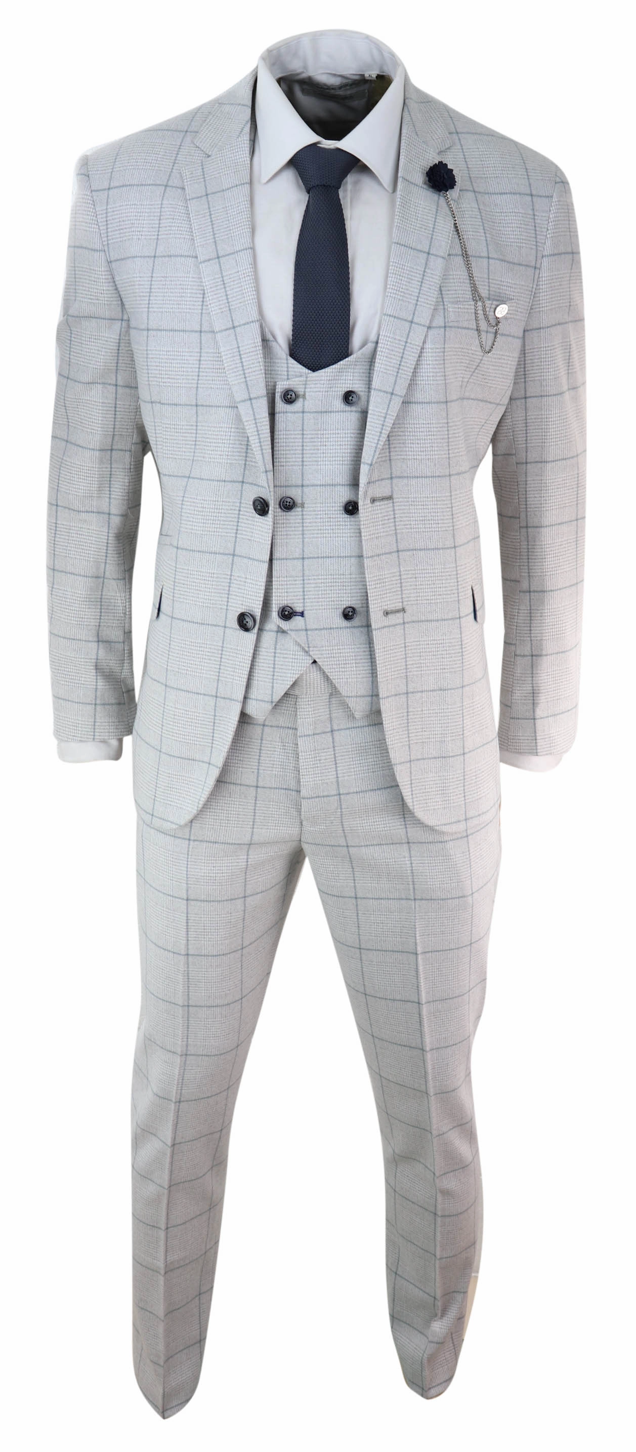 Radika Grey Check 3 Piece Double Breasted Suit