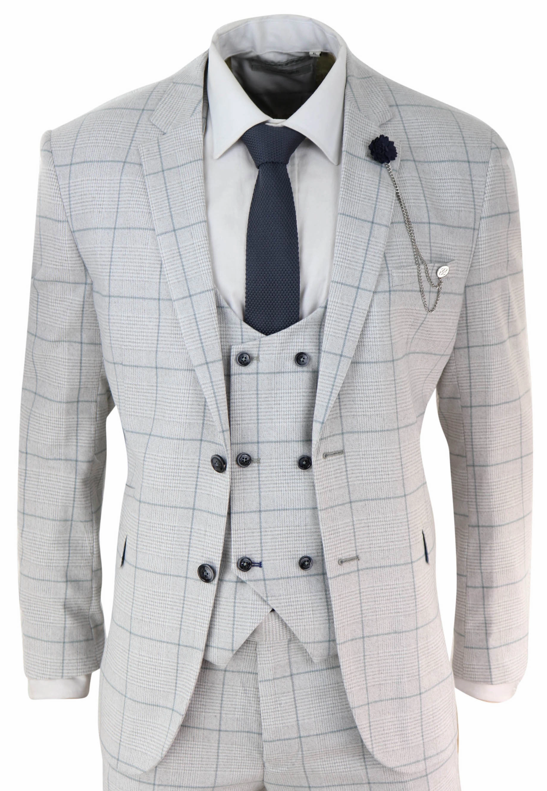 Radika Grey Check 3 Piece Double Breasted Suit