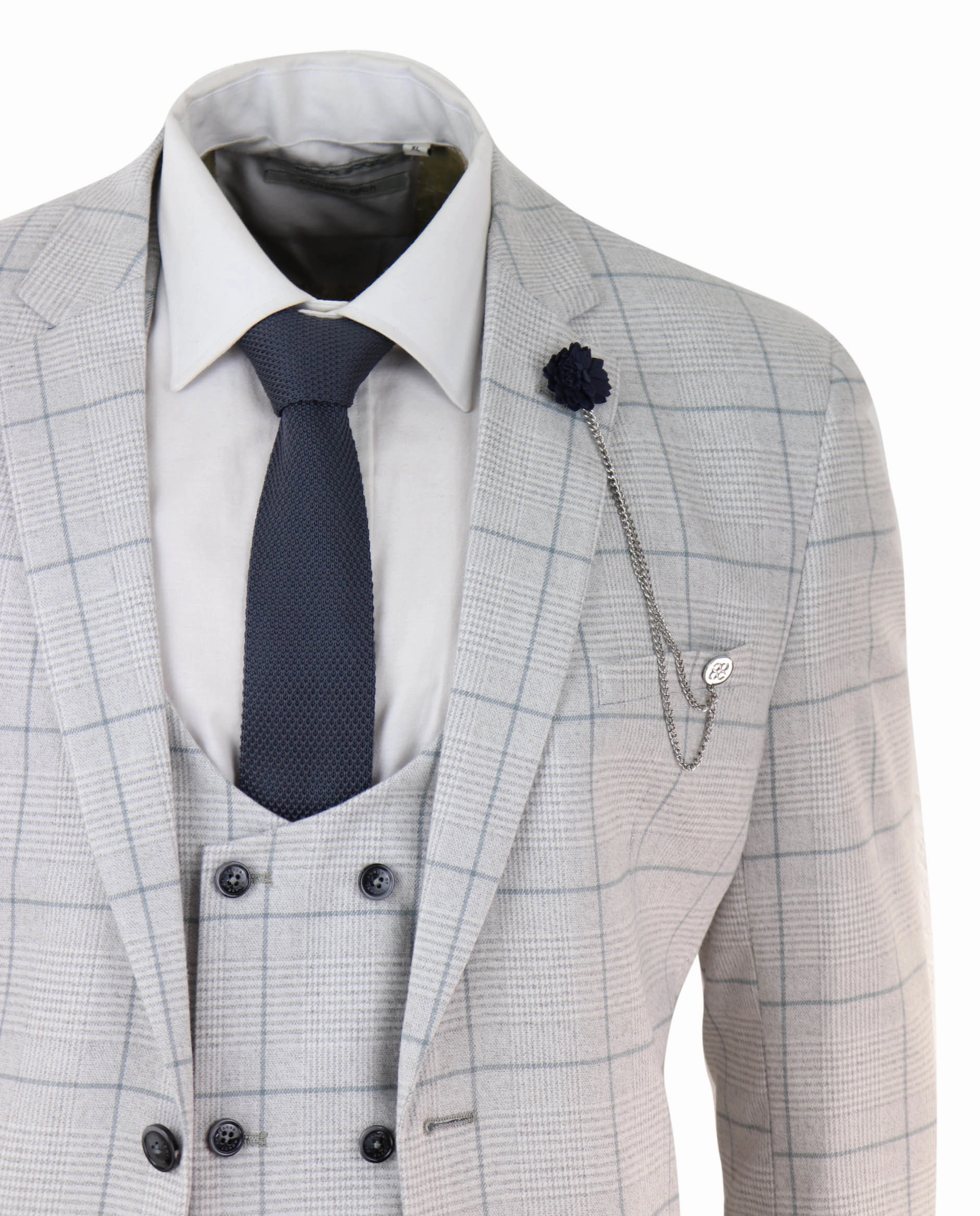 Radika Grey Check 3 Piece Double Breasted Suit