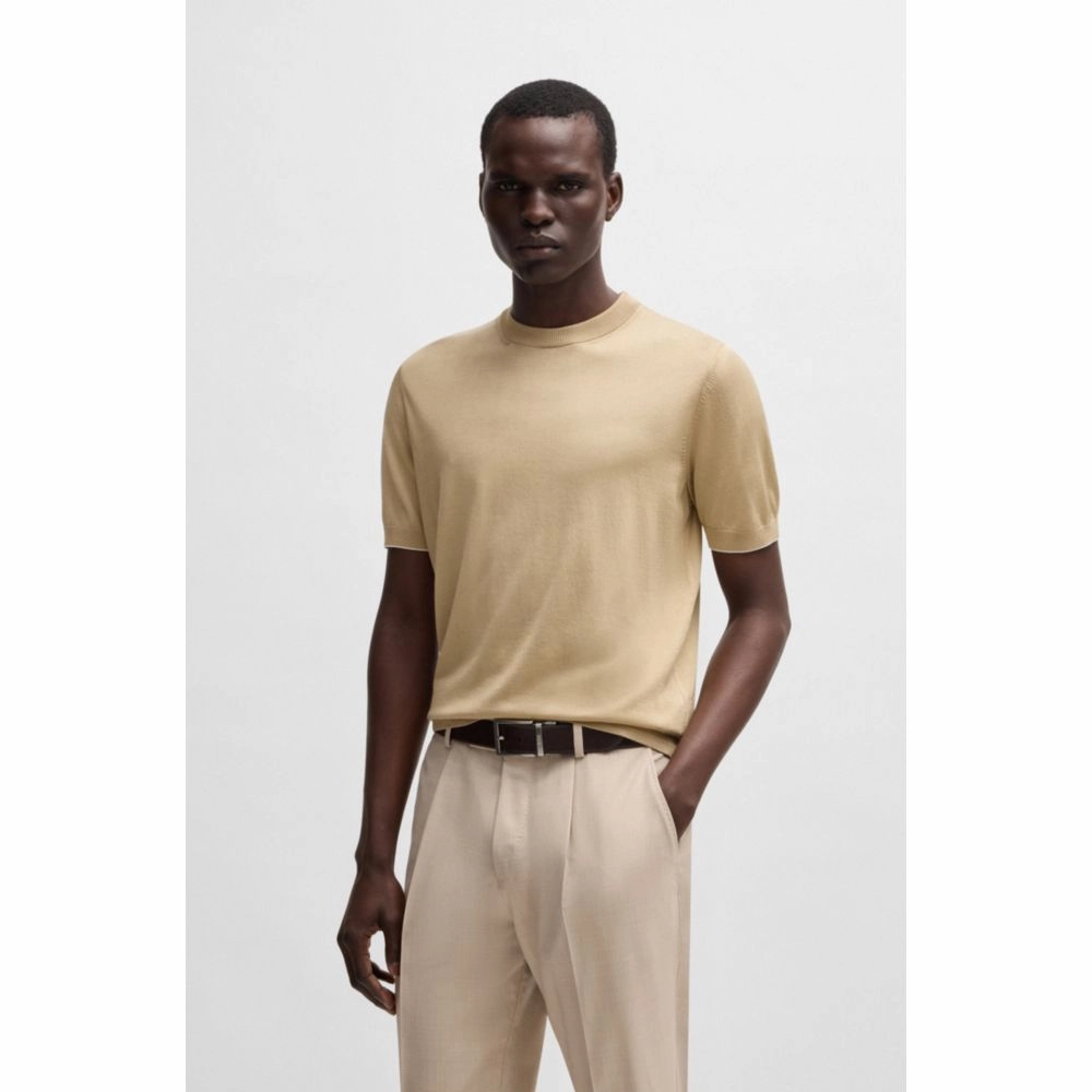Regular-fit knit T-shirt in silk and cotton