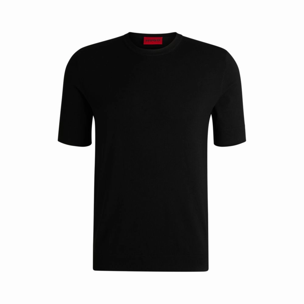 Regular-fit knitted sweater with short sleeves