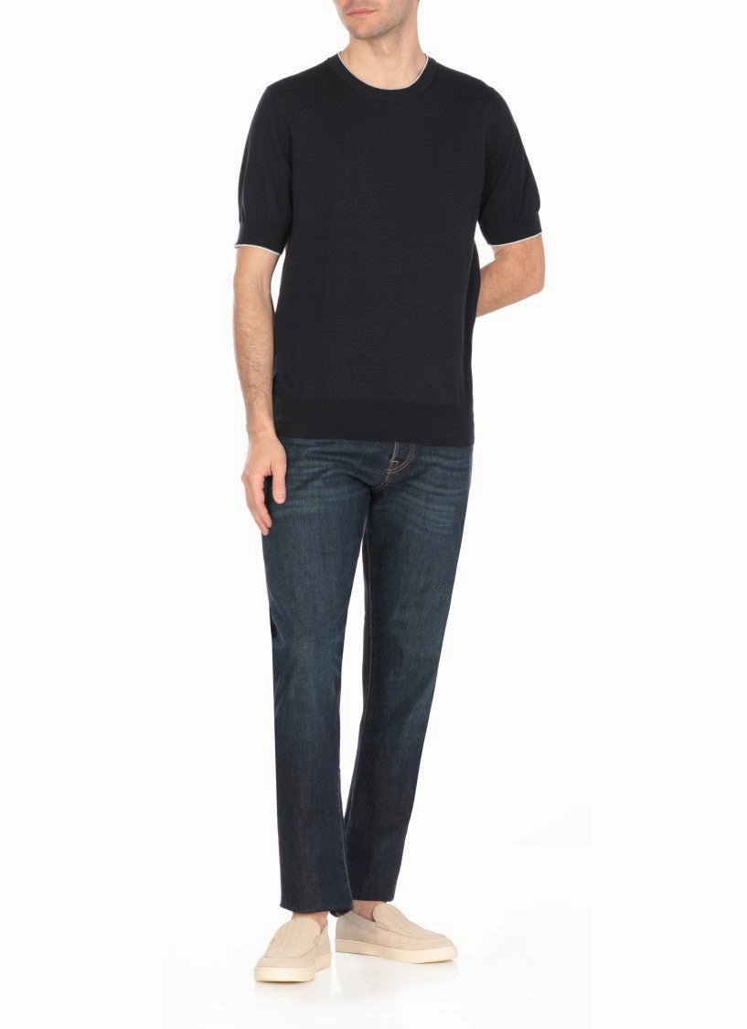 Relaxed-Fit Dark Blue Cotton Sweater