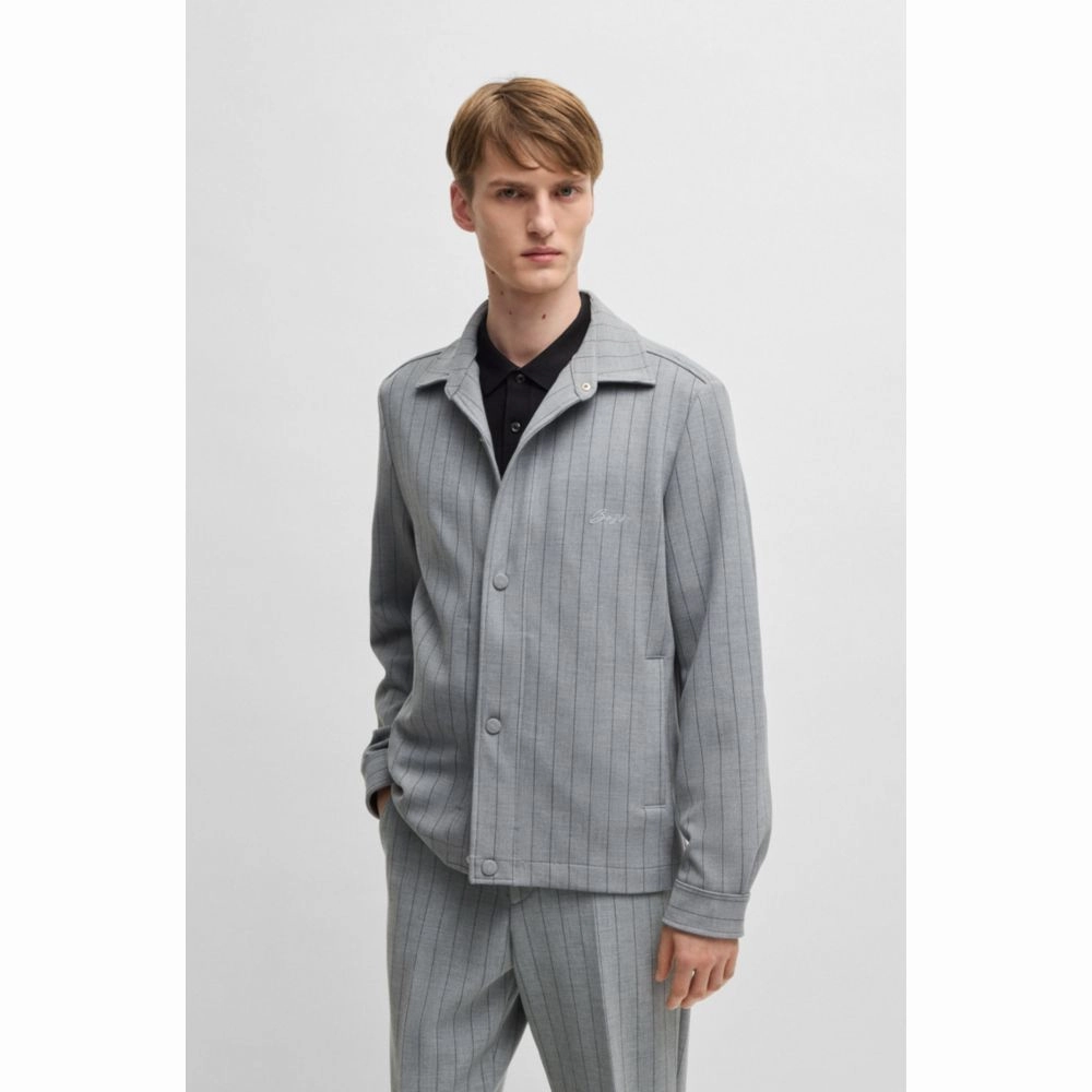 Relaxed-fit overshirt with stripe and script logo