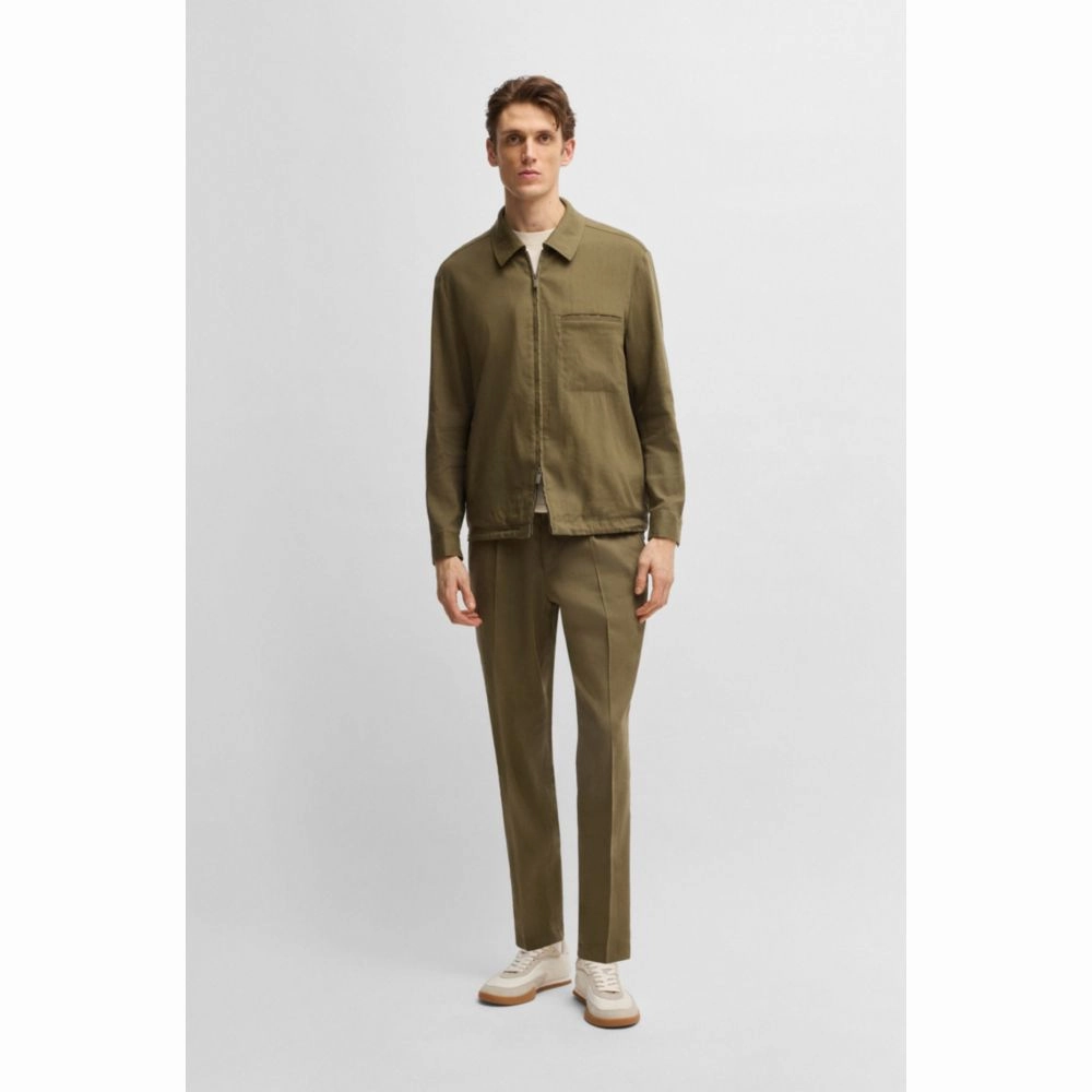 Relaxed-fit zipped overshirt in a linen blend