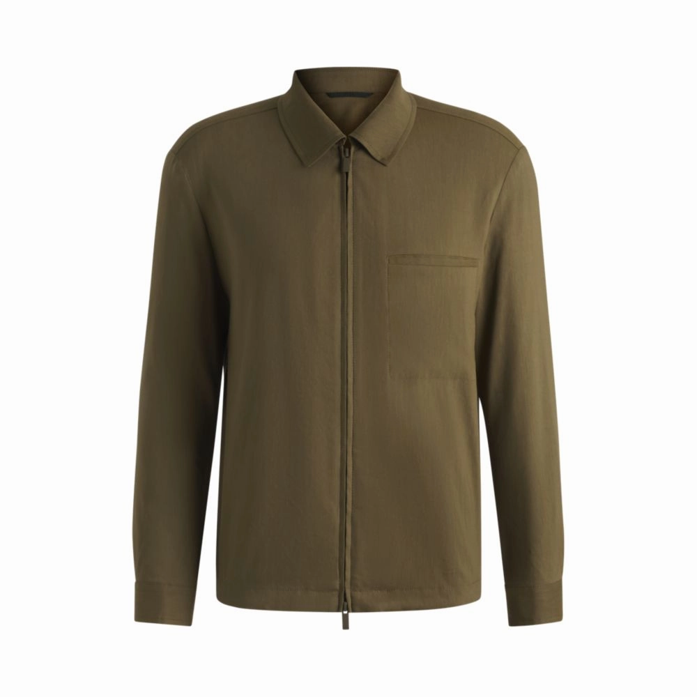 Relaxed-fit zipped overshirt in a linen blend