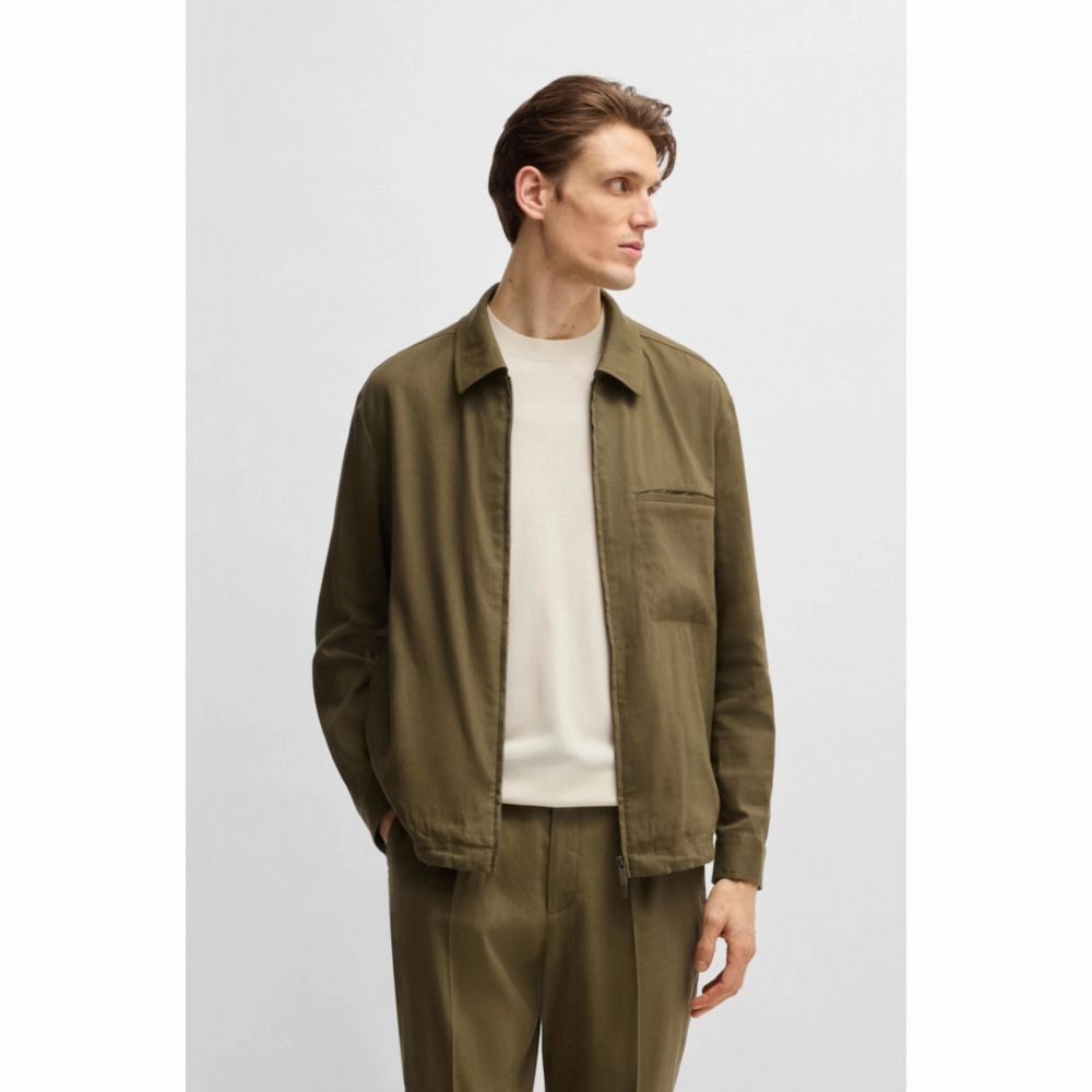 Relaxed-fit zipped overshirt in a linen blend