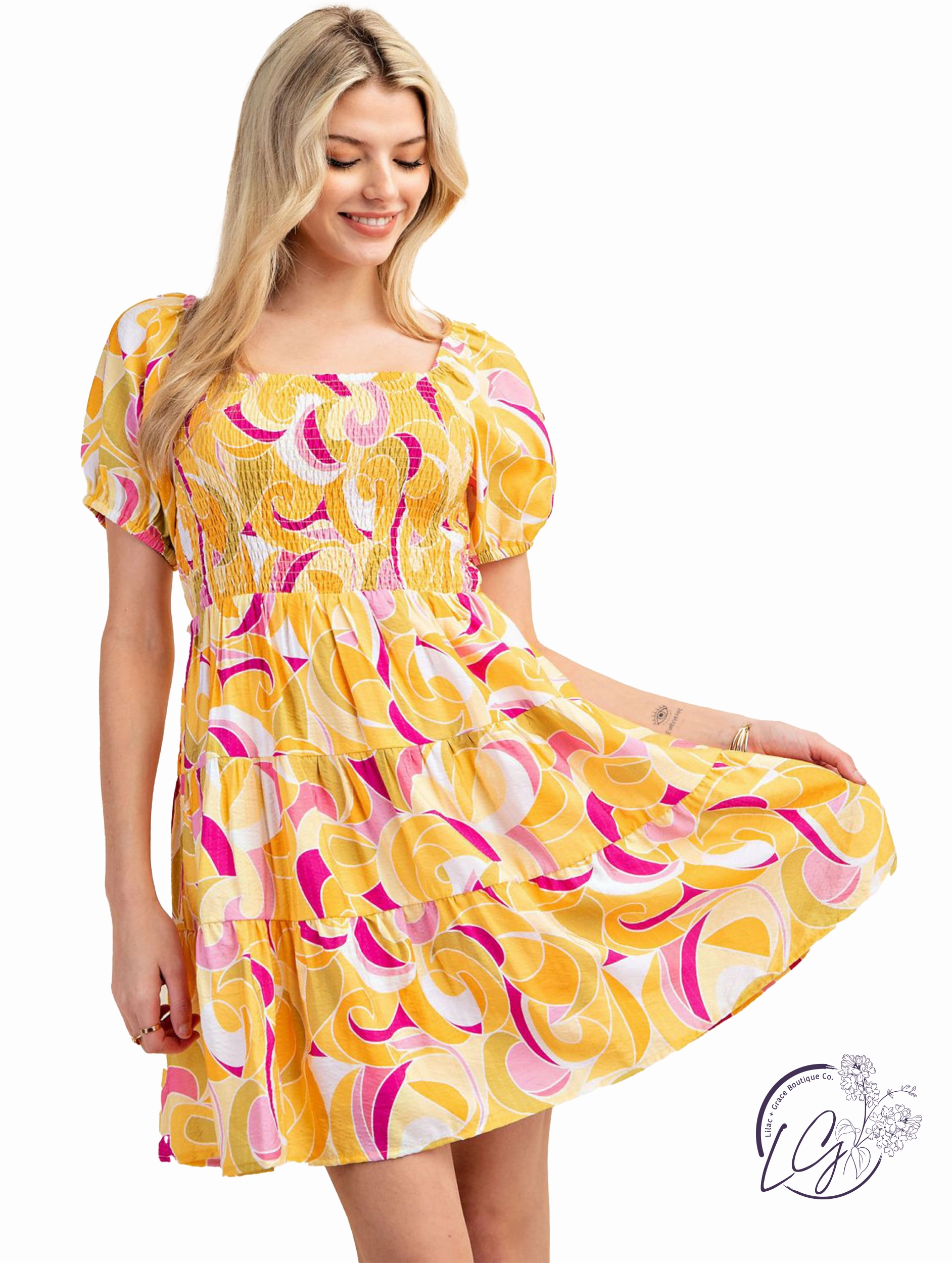 Retro Delight Puff Sleeve Dress