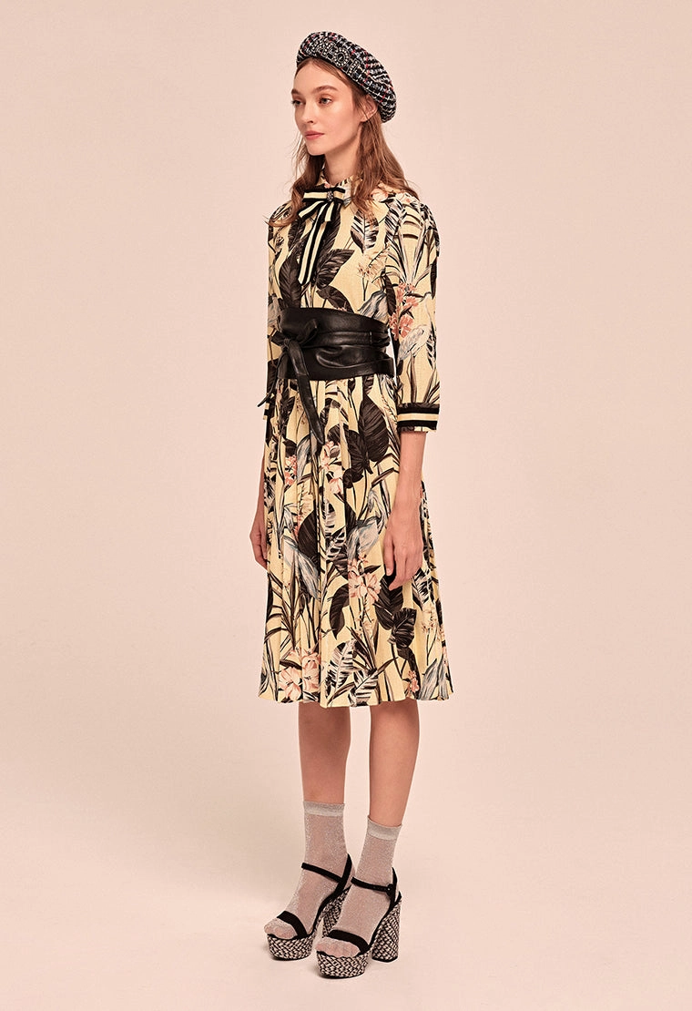 Retro tie collar chiffon dress