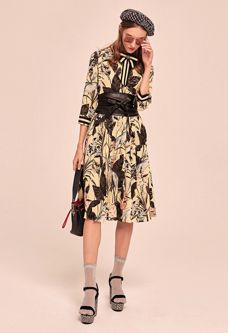 Retro tie collar chiffon dress