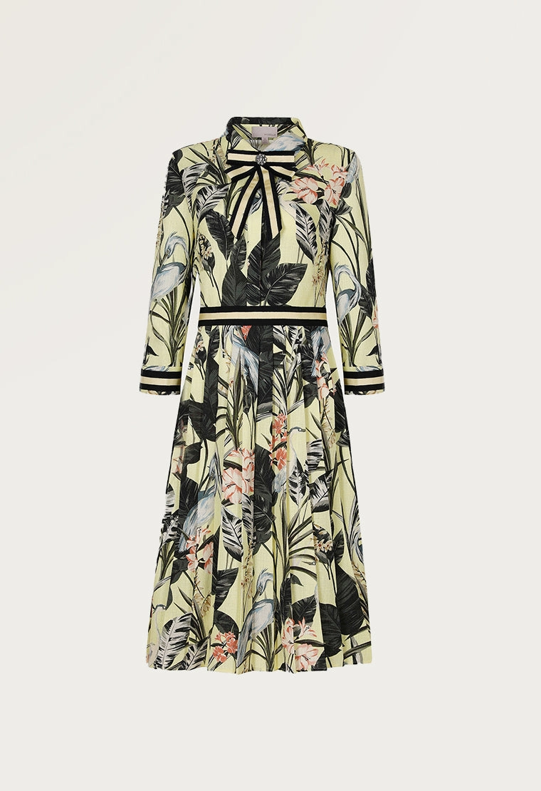 Retro tie collar chiffon dress