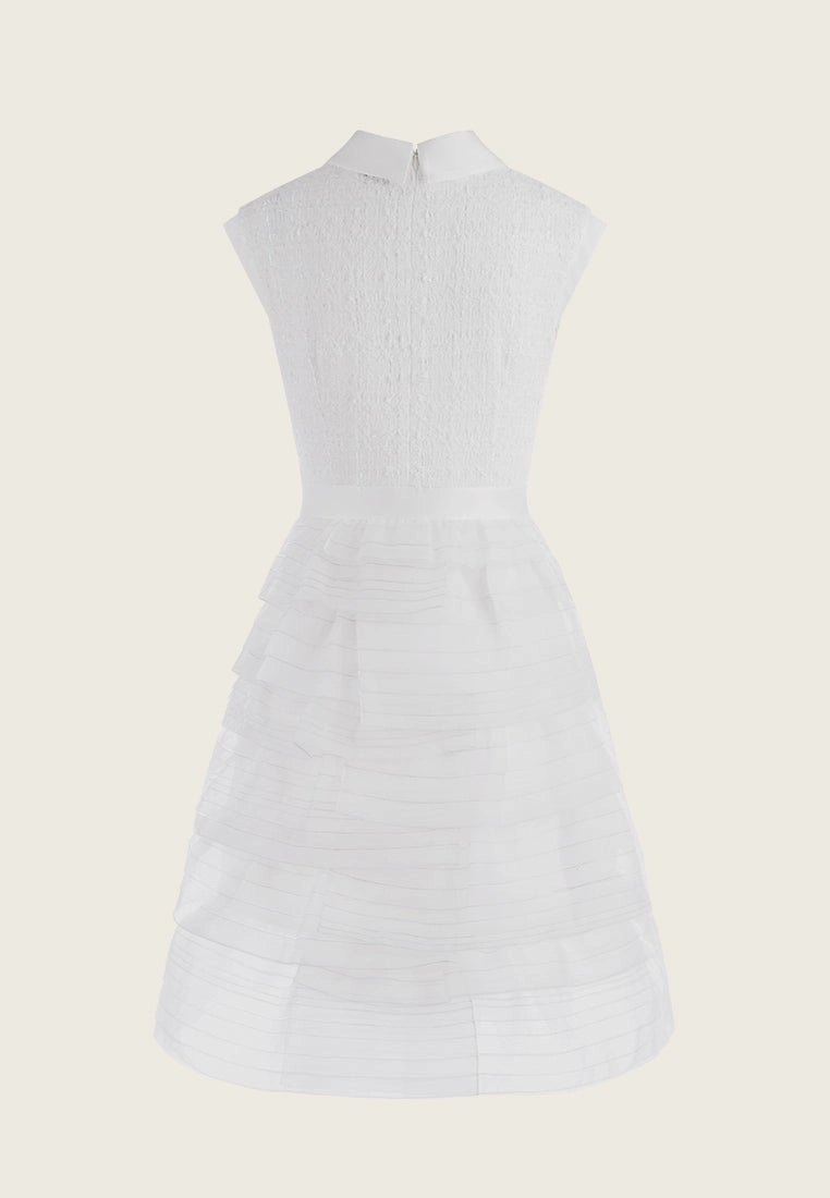 Rhinestone Embellished Tweed Organza-detailing Cocktail Dress