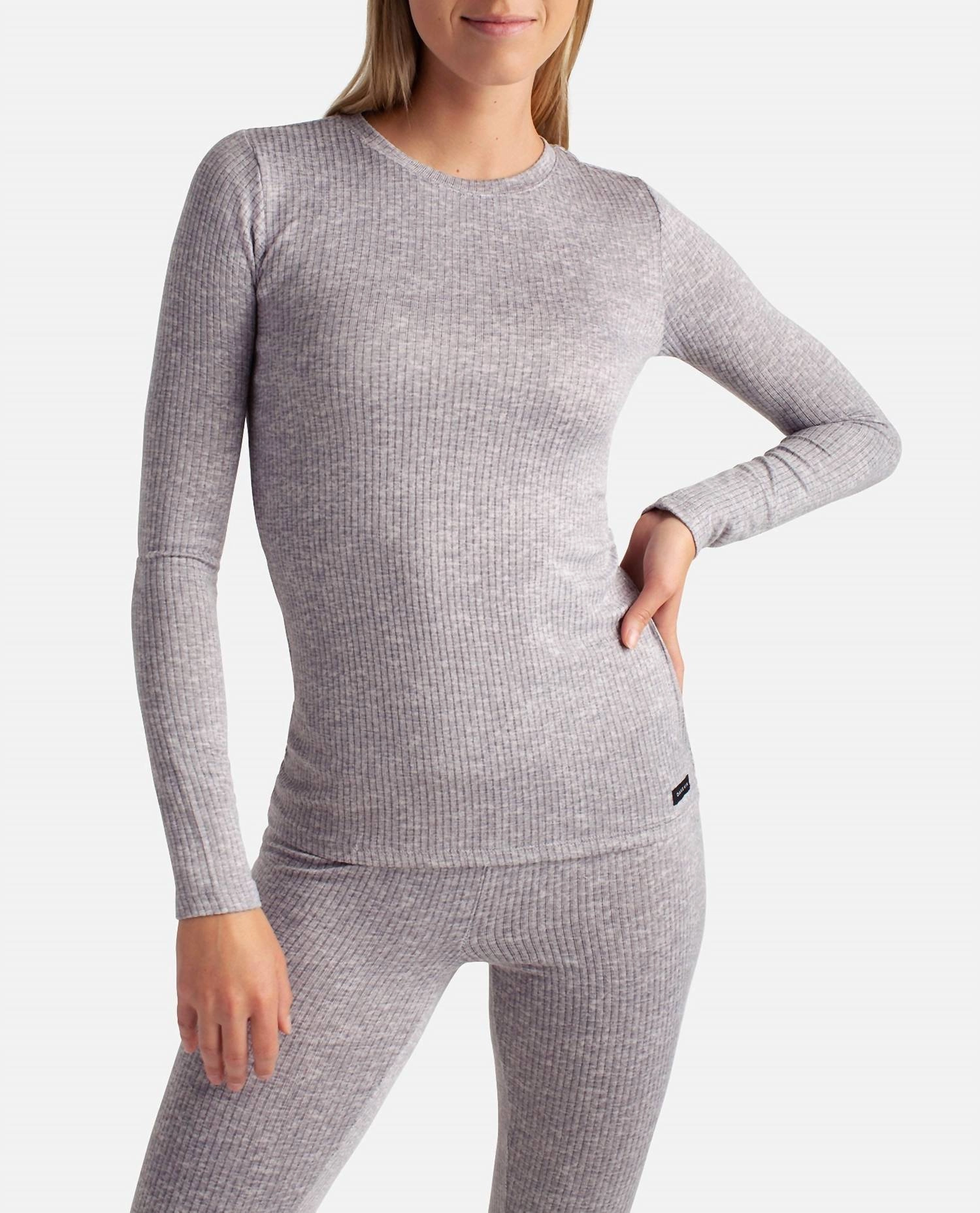 Ribbed Hacci Crew Neck Layering Set With Leggings In Sleet Heather