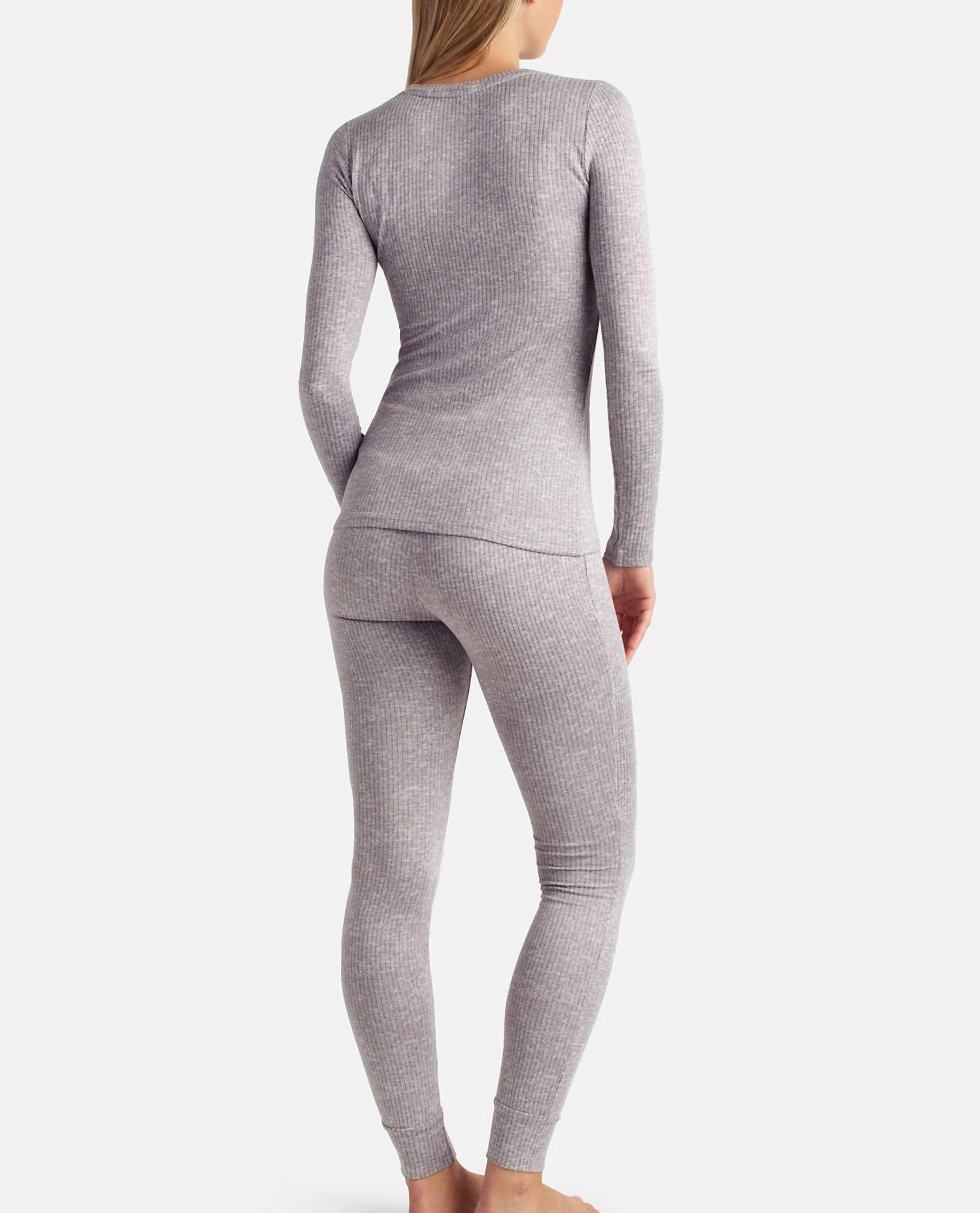 Ribbed Hacci Crew Neck Layering Set With Leggings In Sleet Heather