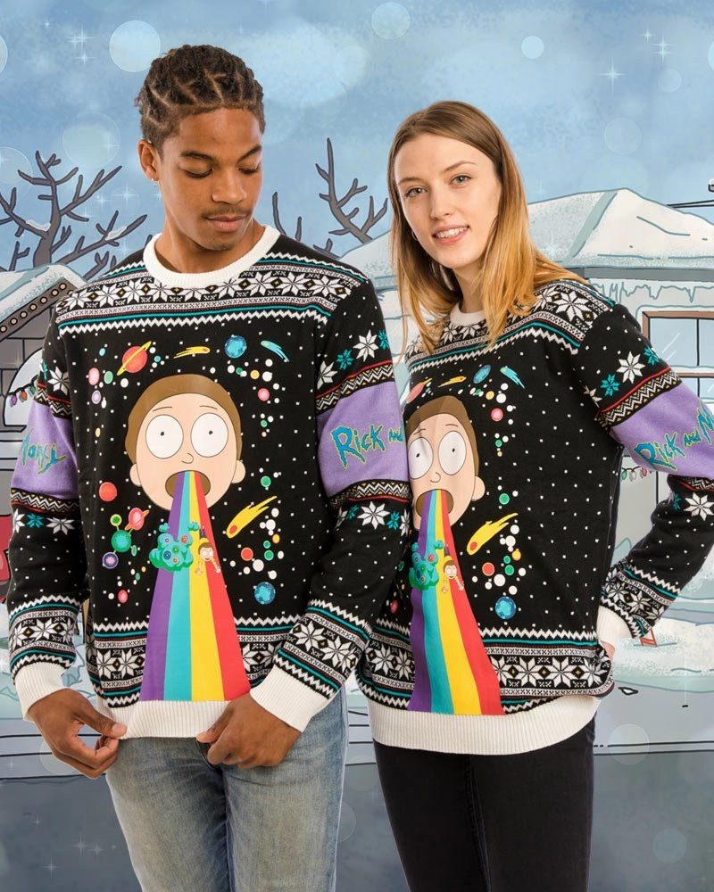 Rick and Morty Rainbow Knitted Christmas Jumper / Sweater