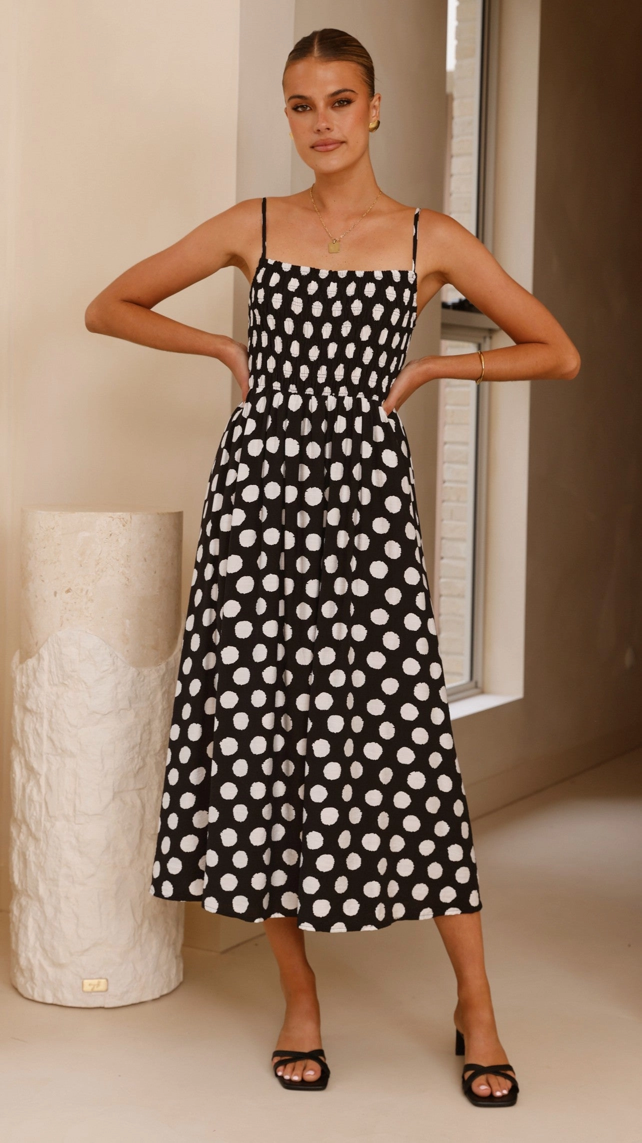 Roma Midi Dress - Black/ White Spot