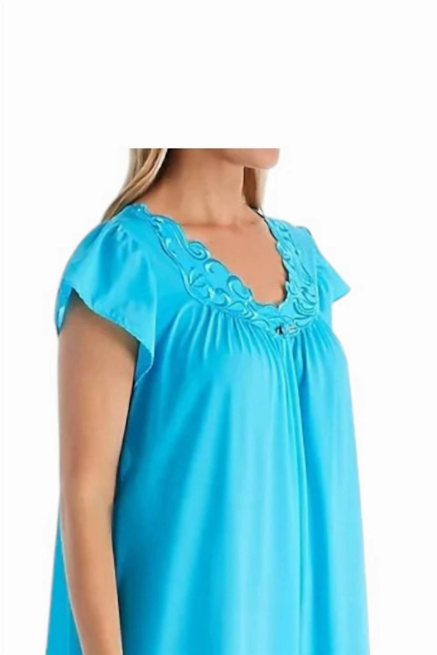 Rosebud Long Cap Sleeve Nightgown In Turquoise