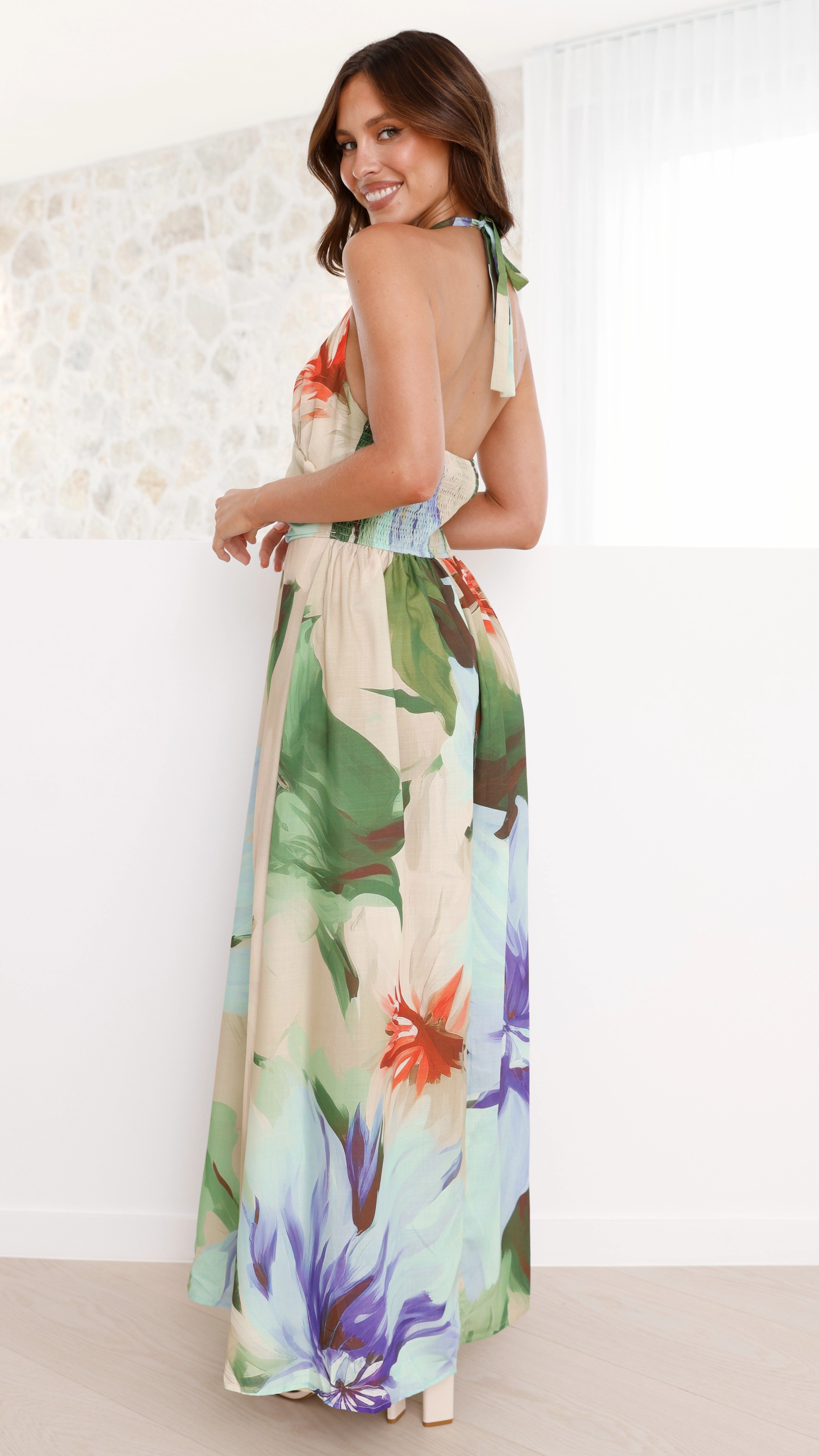 Saffron Maxi Dress - Beige Floral