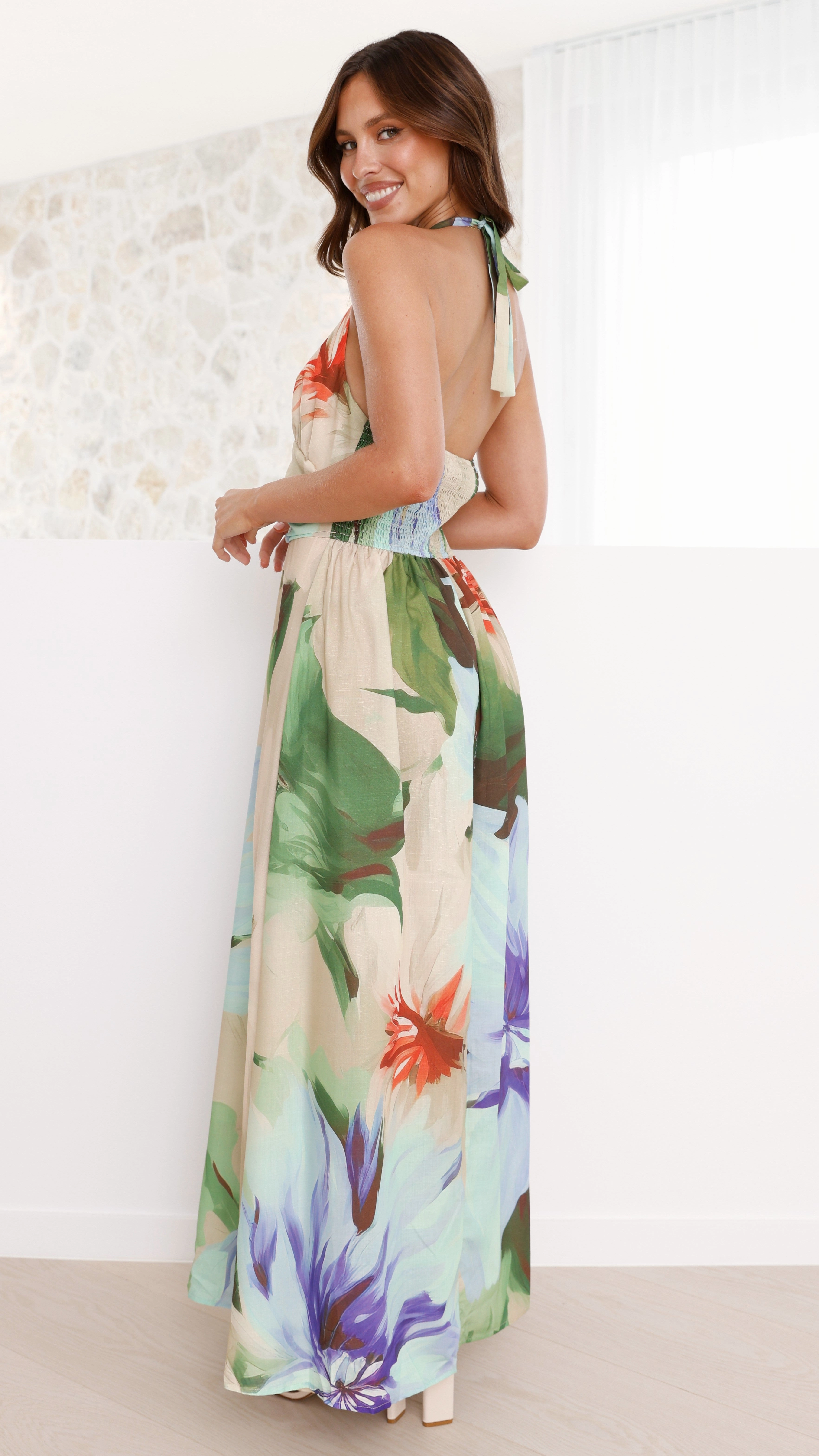 Saffron Maxi Dress - Beige Floral