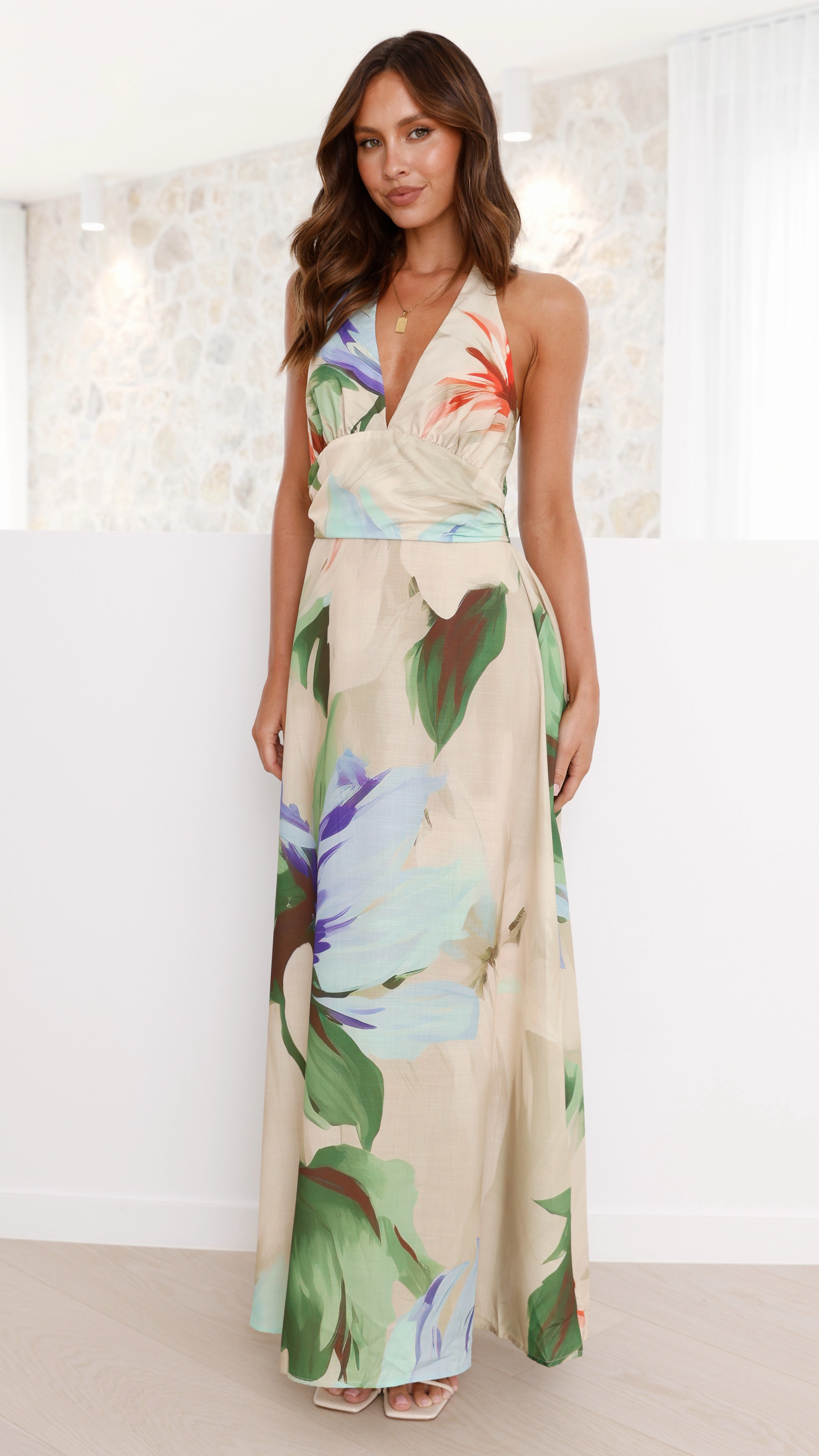 Saffron Maxi Dress - Beige Floral