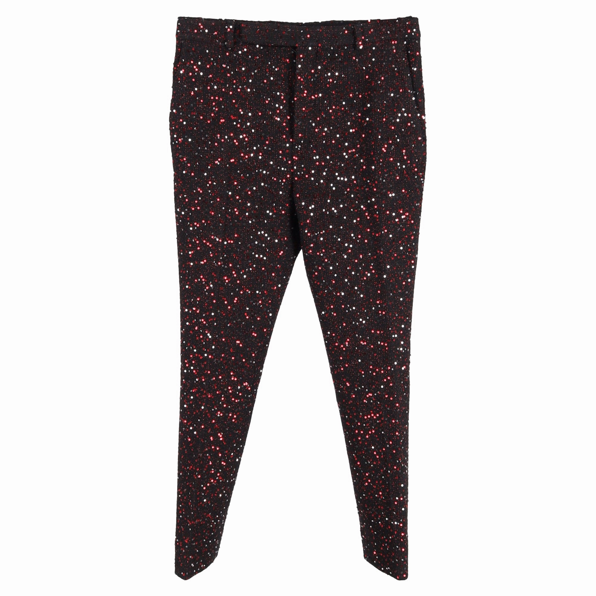 Saint Laurent Embroidered Trousers In Red Sequins