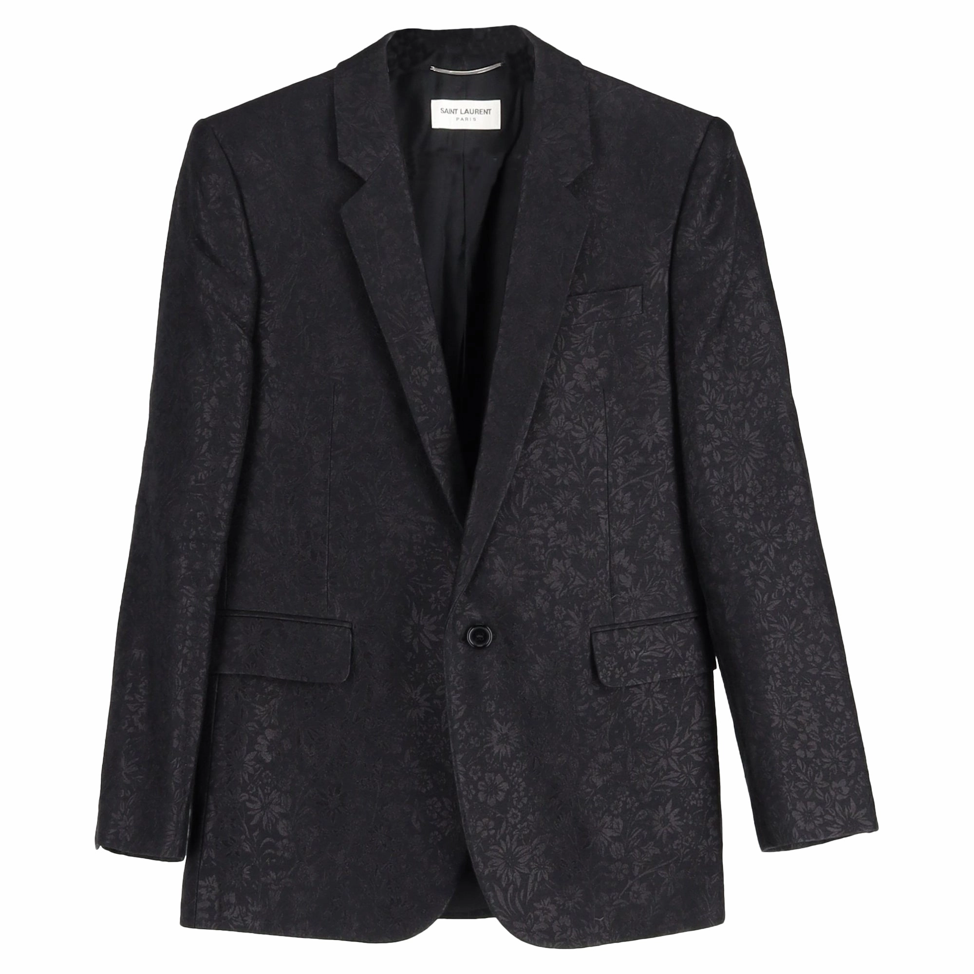Saint Laurent Floral Jacquard Single-Breasted Blazer In Black Wool