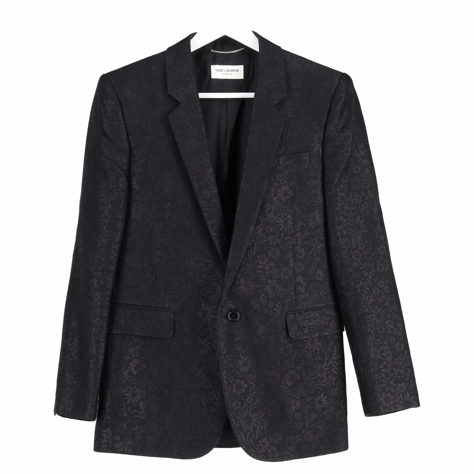 Saint Laurent Floral Jacquard Single-Breasted Blazer In Black Wool