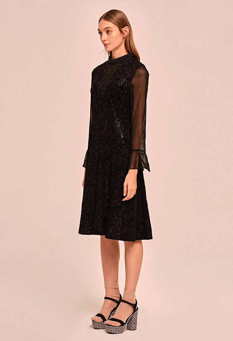 See-through velvet evening dress
