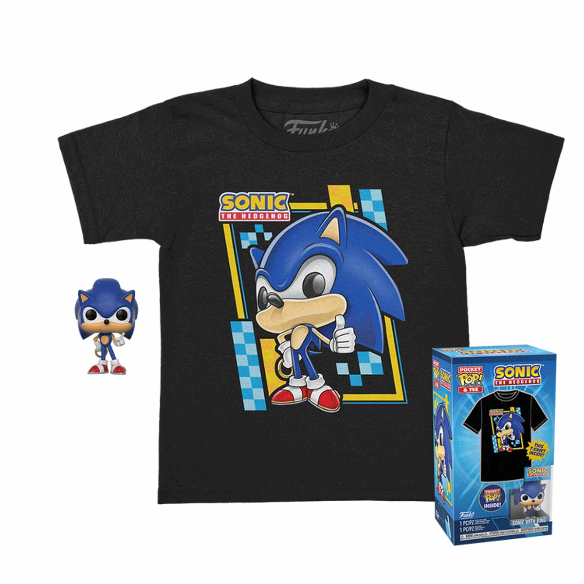 Sega Sonic the Hedgehog with Ring Pocket Pop! Vinyl and Tee Set for Kids