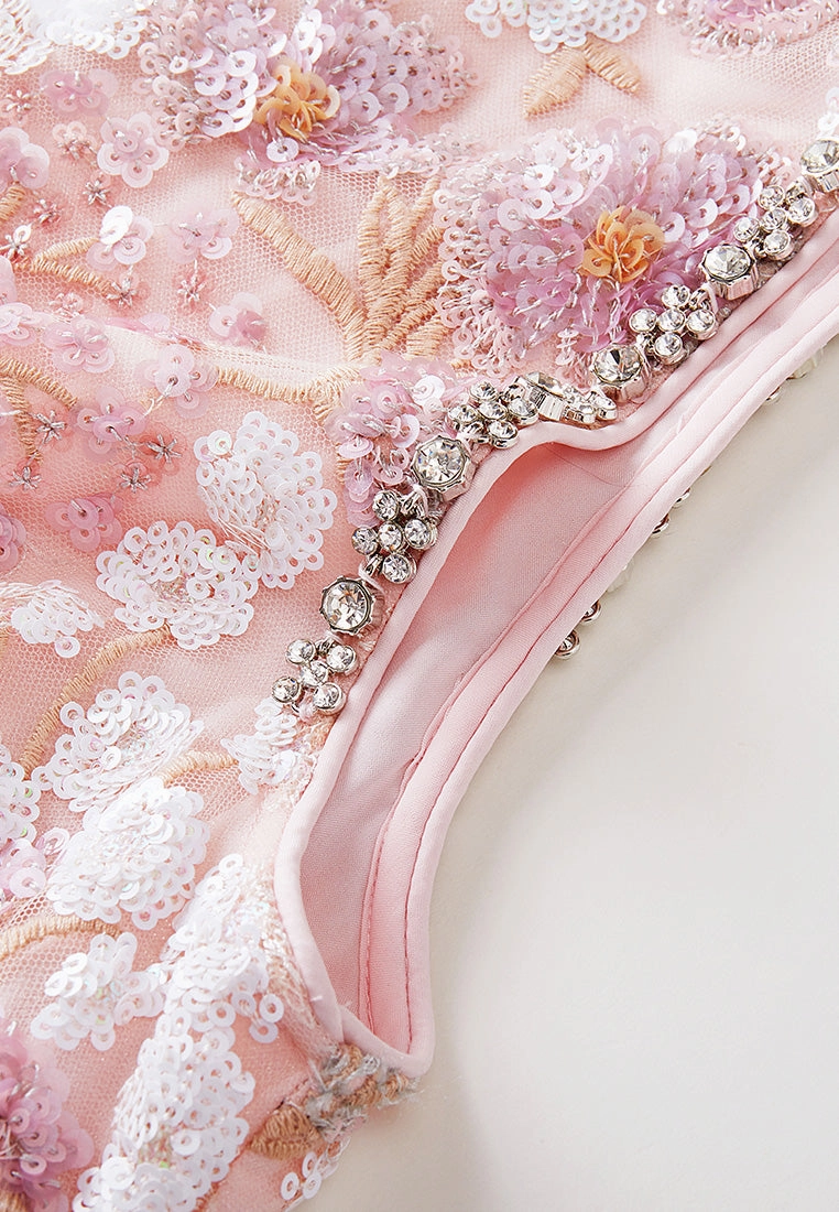 Sequin-detail Crystal-detail Embroidered Mesh Dress