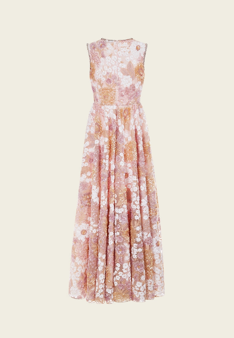 Sequin-detail Crystal-detail Embroidered Mesh Dress