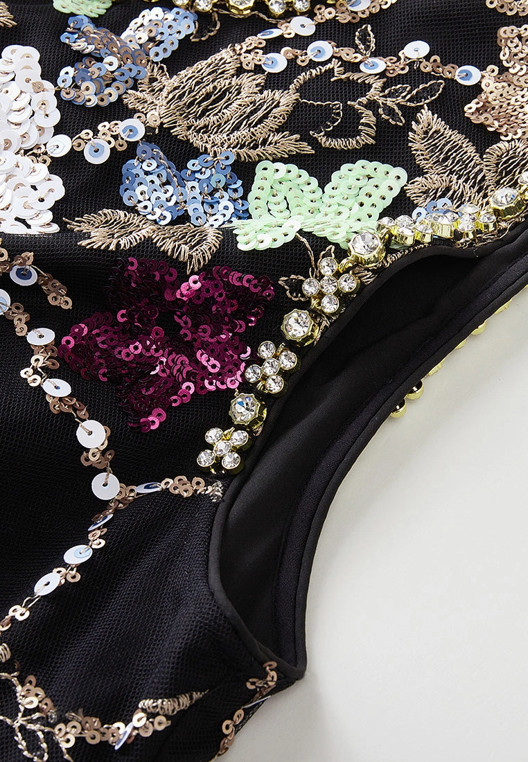 Sequin-detail Crystal-detail Embroidered Mesh Dress