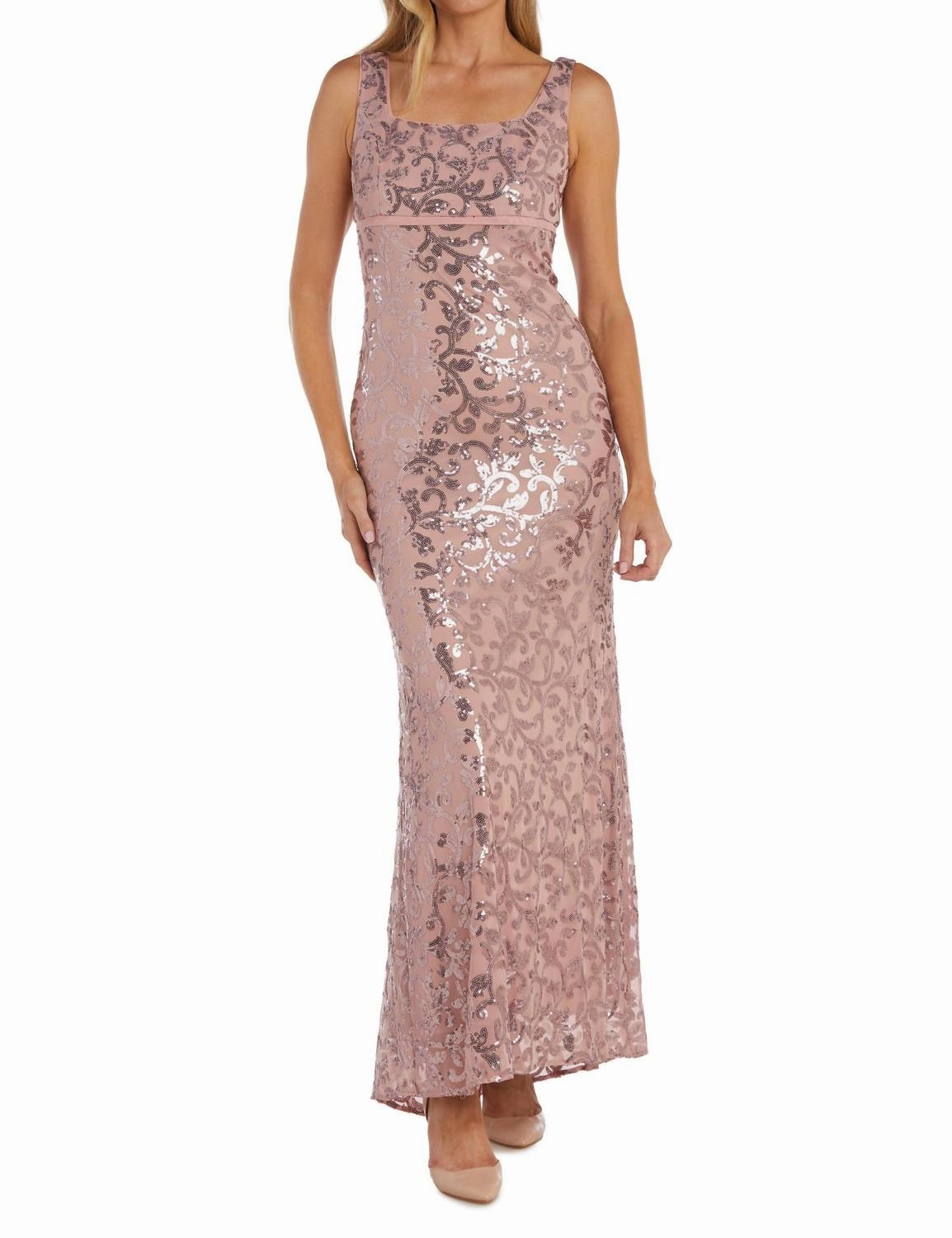 Sequined Evening Jacket & Dress Set In Blush