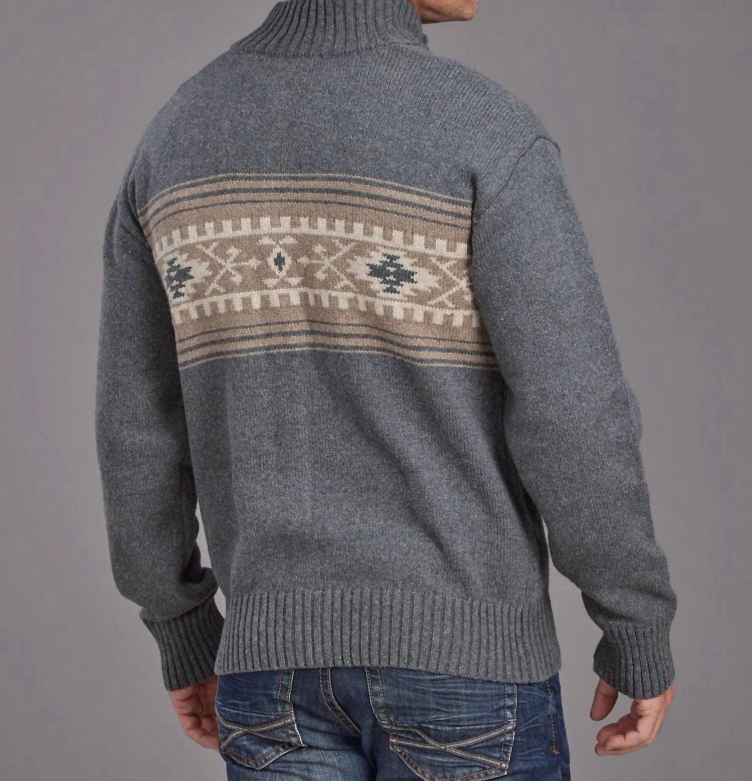 Serape Border Sweater In Gray