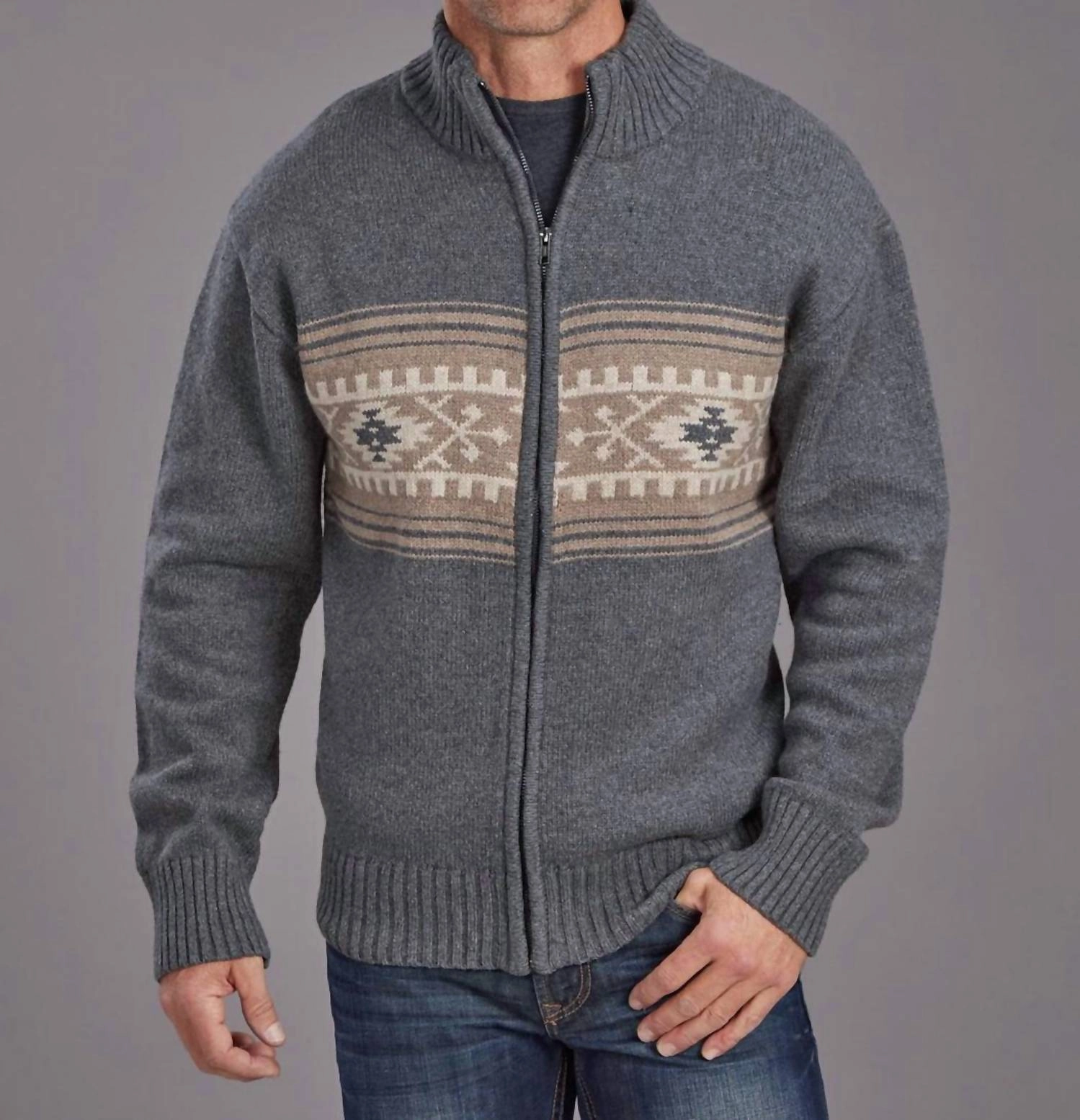 Serape Border Sweater In Gray