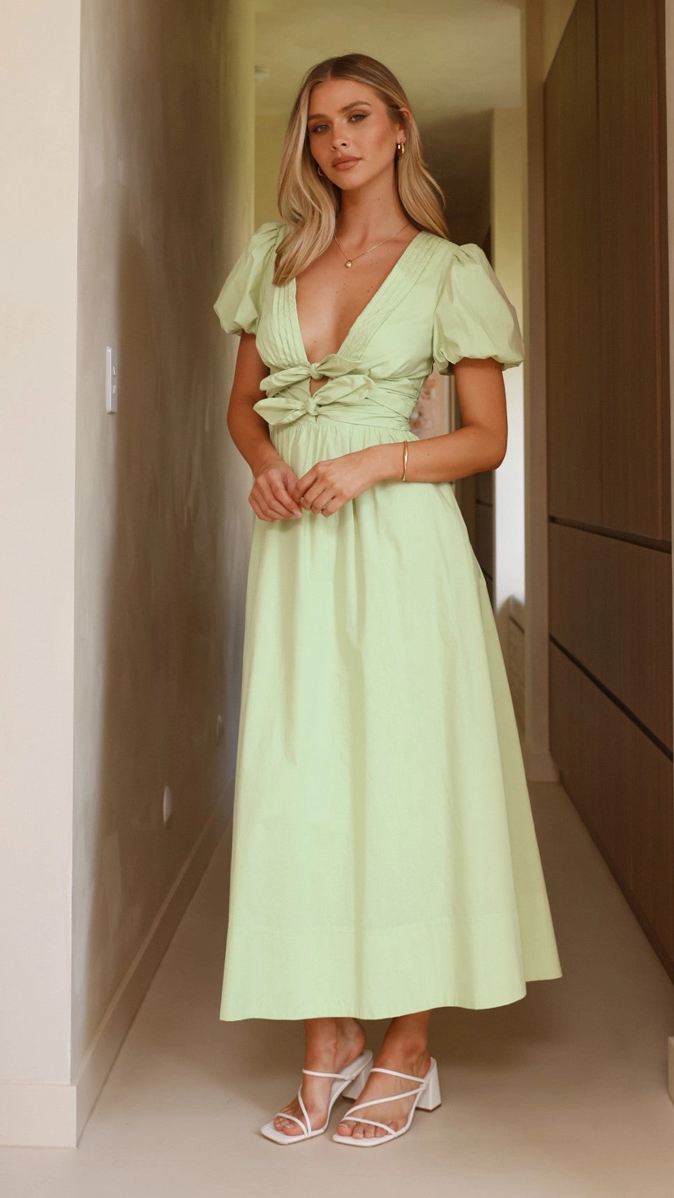 Sharni Bow Midi Dress - Mint