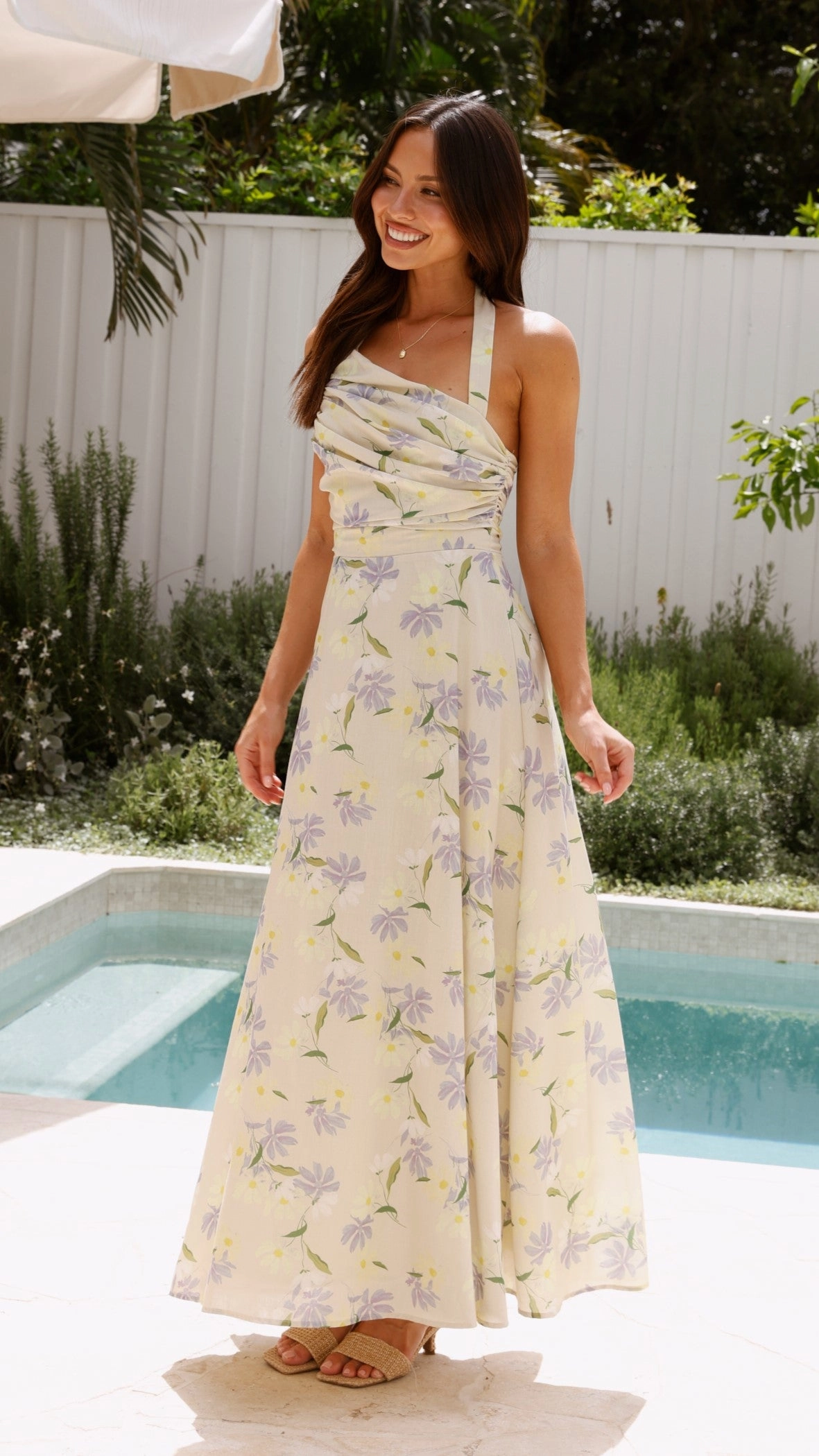 Sharya Halter Neck Maxi Dress - Lemon Floral