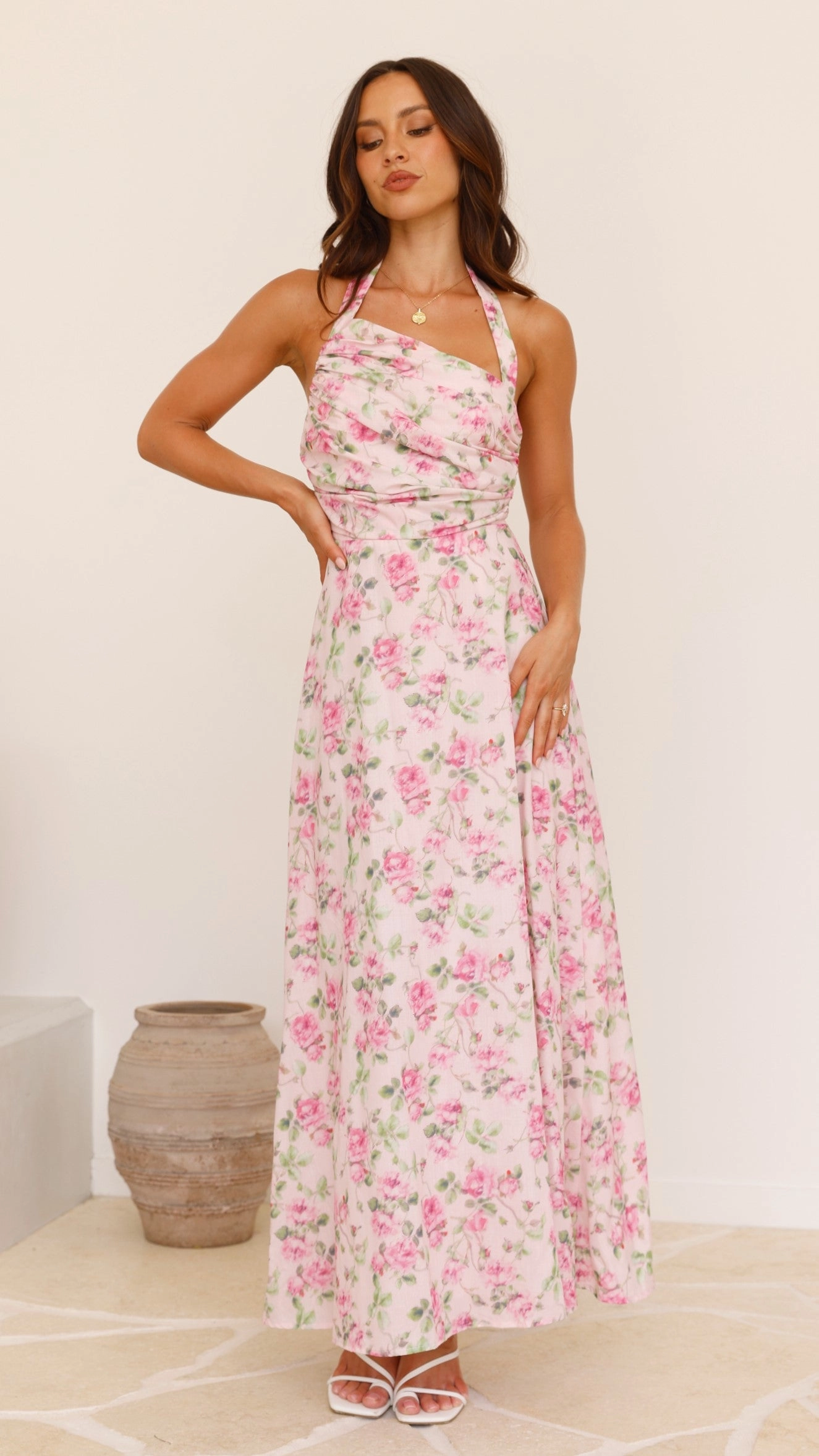Sharya Halter Neck Maxi Dress - Pink Floral