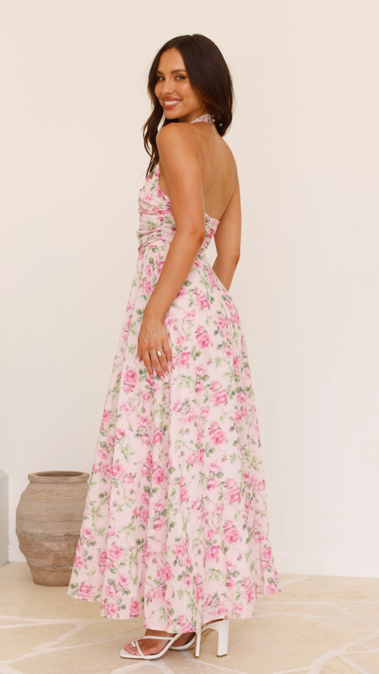 Sharya Halter Neck Maxi Dress - Pink Floral