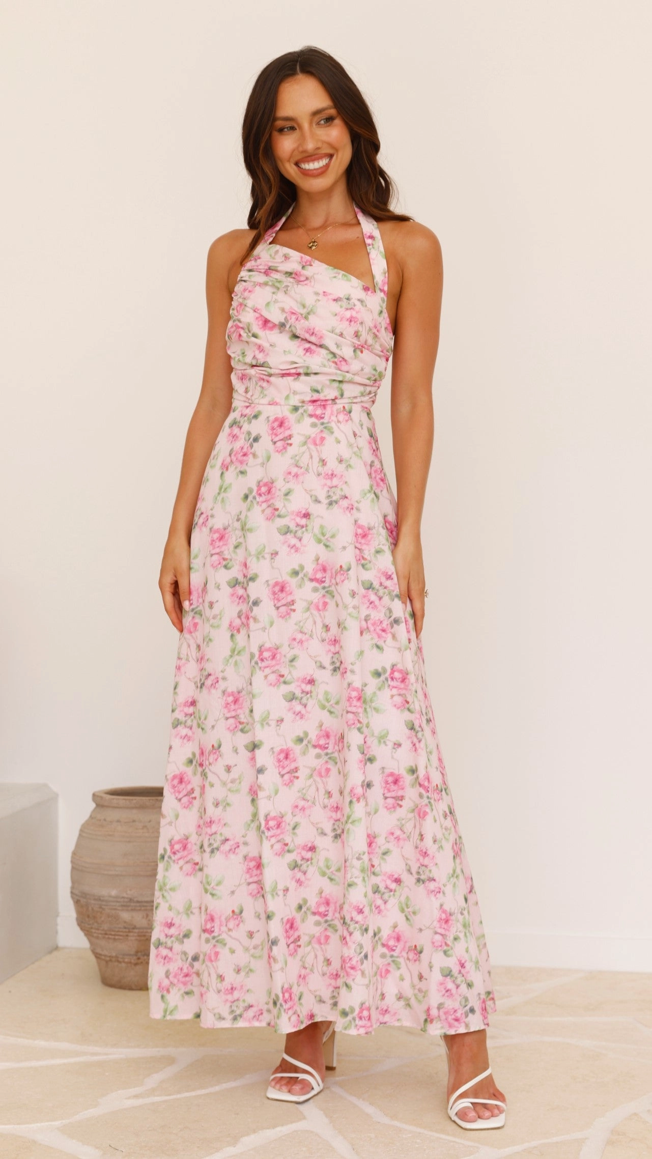 Sharya Halter Neck Maxi Dress - Pink Floral