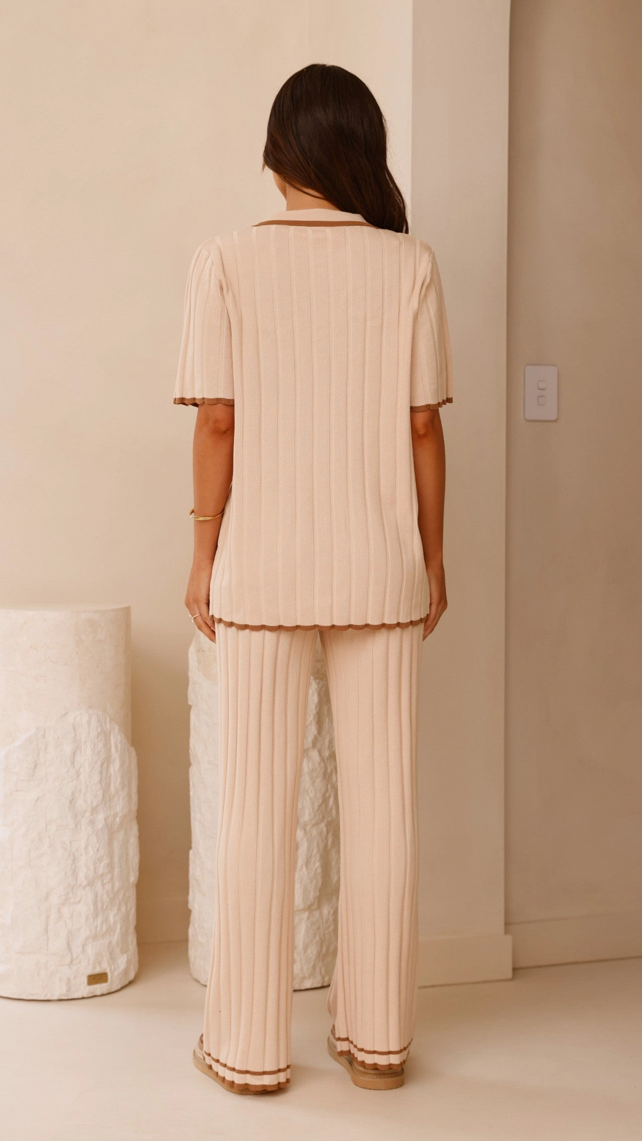 Shaylie Wide Leg Pants - Beige