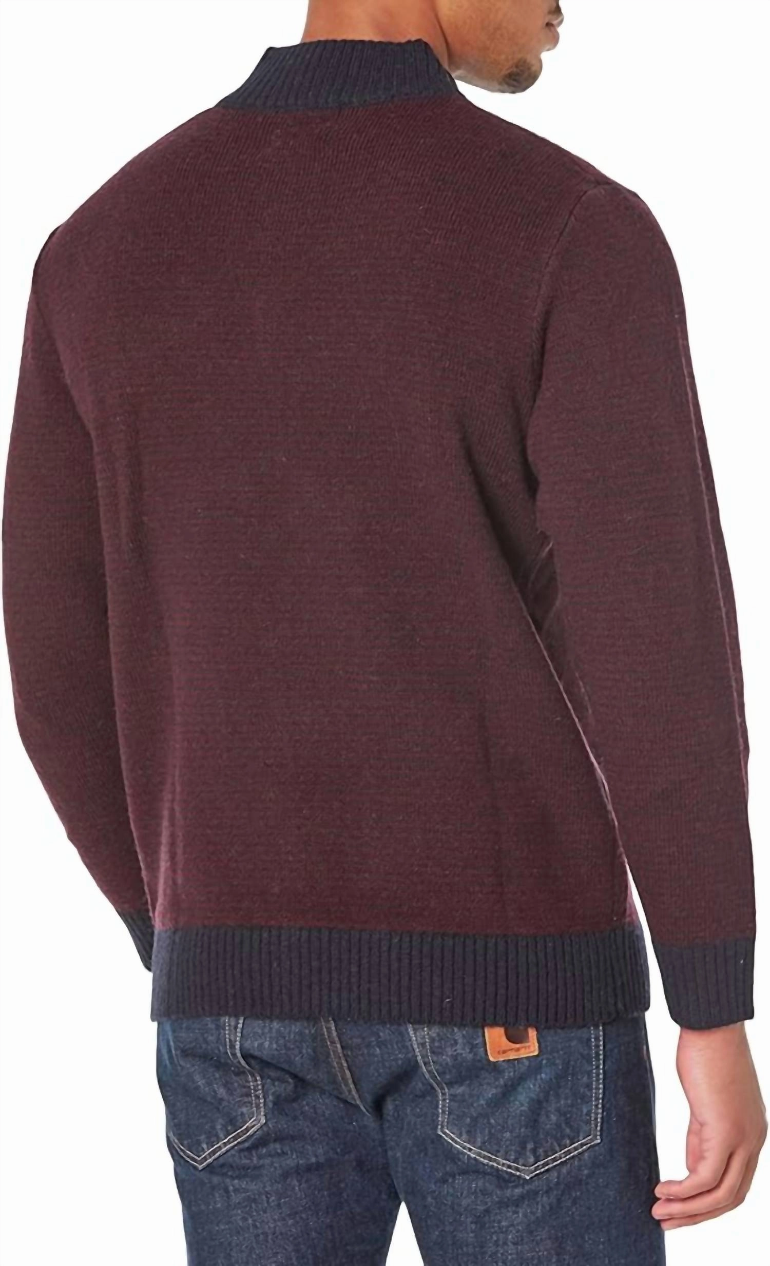 Shetland Wool Half Zip Sweater In Navy/burgundy