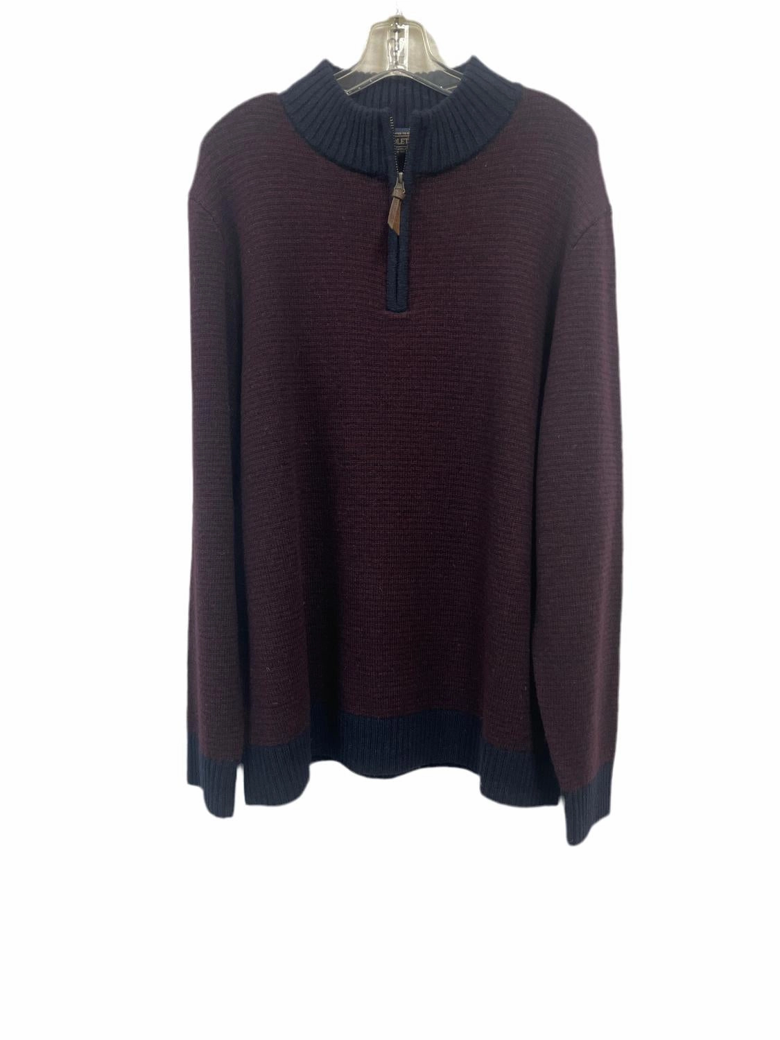 Shetland Wool Half Zip Sweater In Navy/burgundy