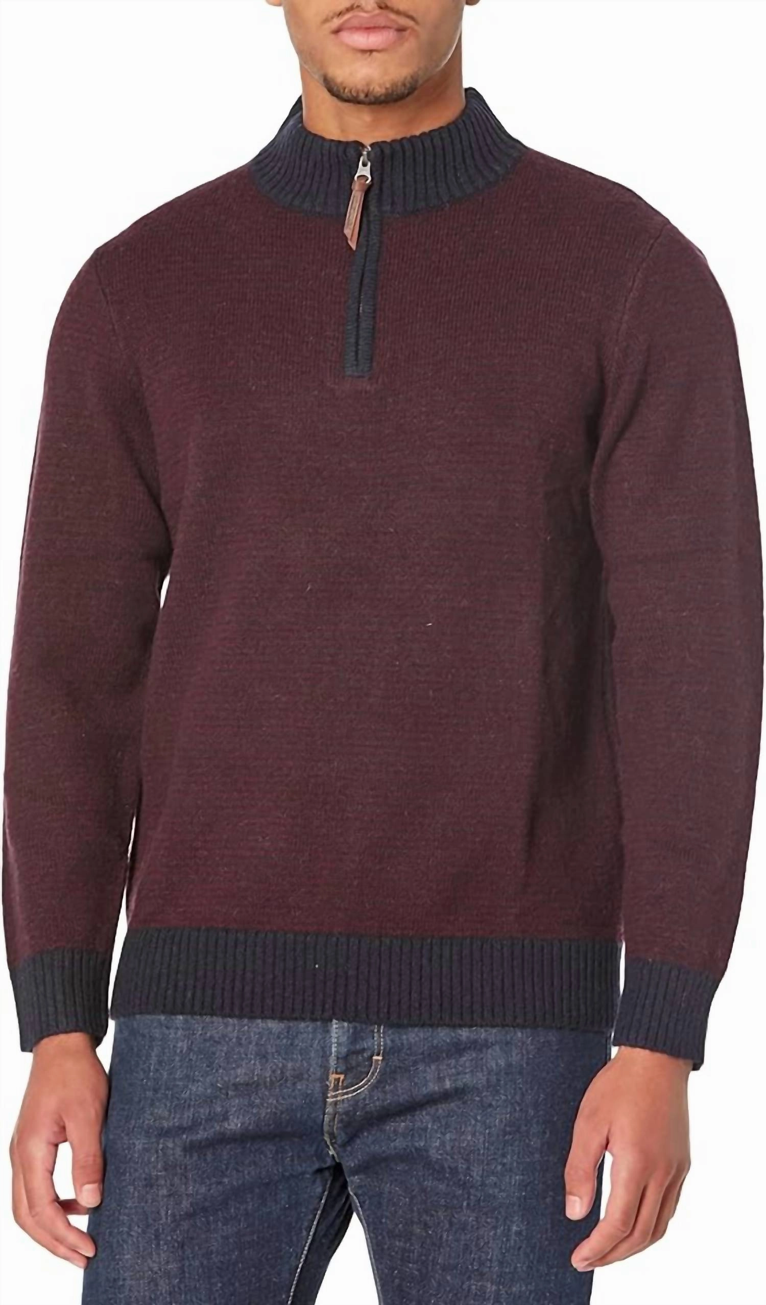 Shetland Wool Half Zip Sweater In Navy/burgundy