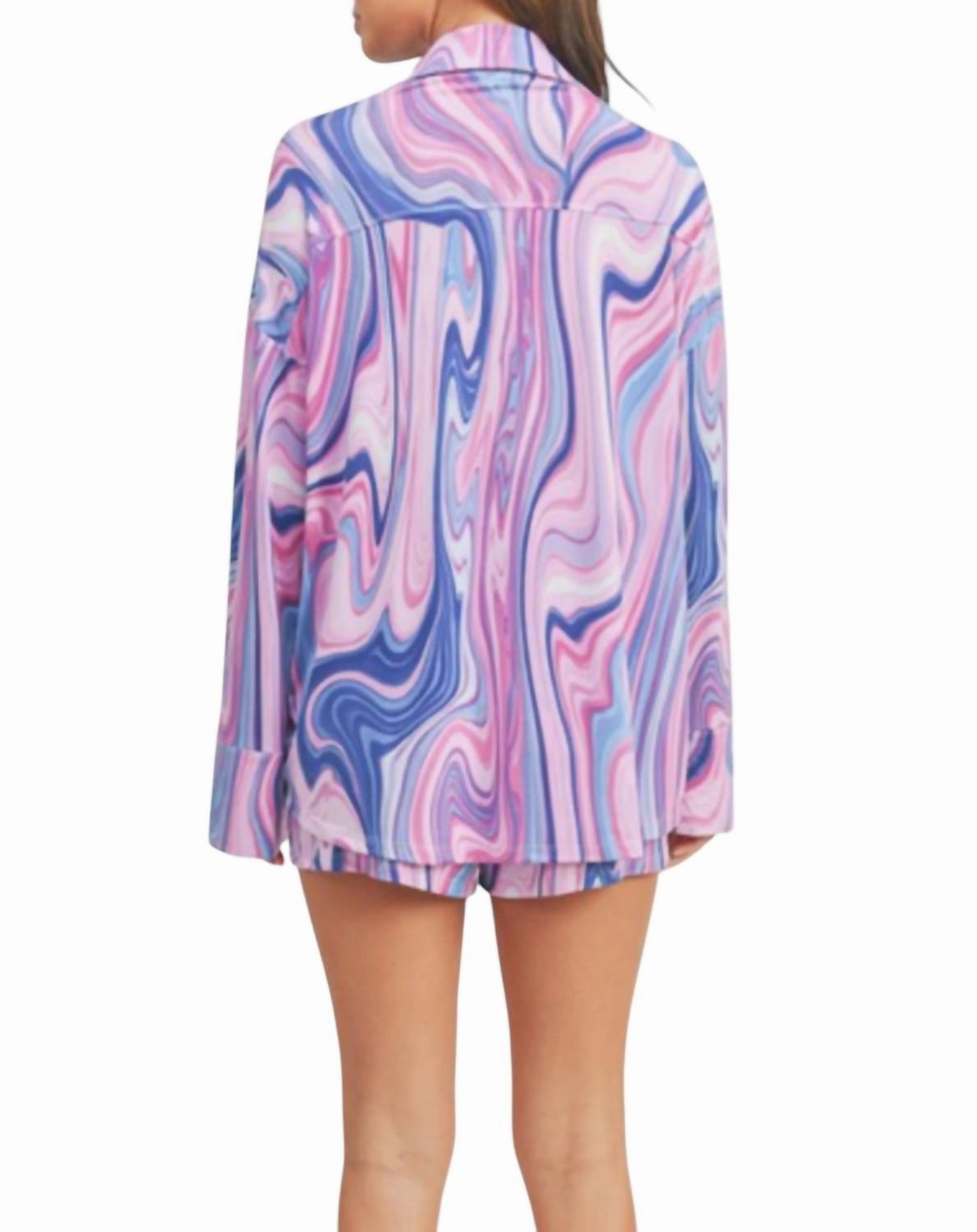 Shirt And Short Set In Pink & Blue Multi